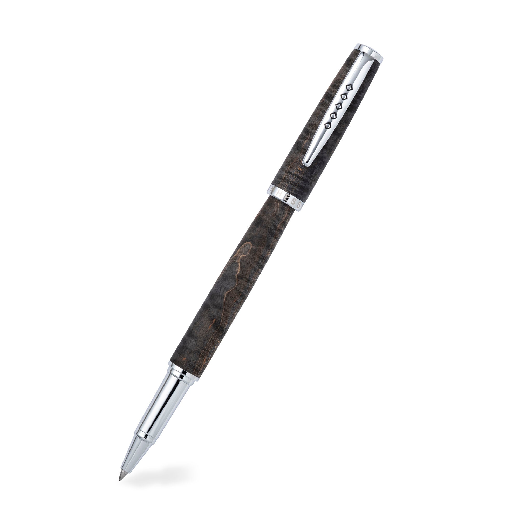 Tom Hessin Edinburgh "Stockbridge Stone" Rollerball Pen - Wooden Barrel, Chrome Trim - Pen Boutique Ltd