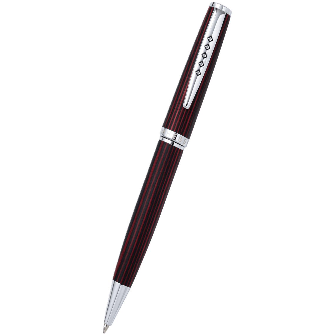 Tom Hessin Edinburgh “Forth Bridge Red” Ballpoint Pen – Wooden Barrel with Chrome Trim - Pen Boutique Ltd