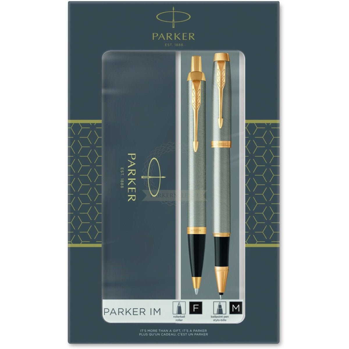 Parker IM Brushed Metal GT Rollerball Pen + Ballpoint Pen in a Gift Box - Pen Boutique Ltd