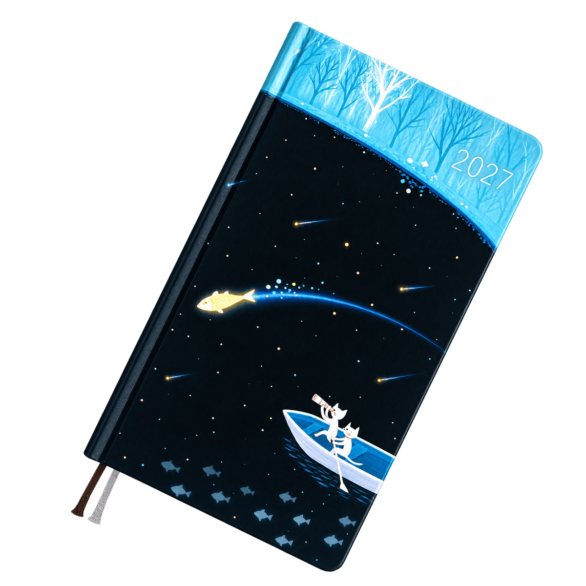 Hobonichi 2027 Light Hardcover Book - Hiroko Kubota: Meteor Shower in the Light Blue Forest - Tall & Slim (Weeks - January Start) - Pen Boutique Ltd