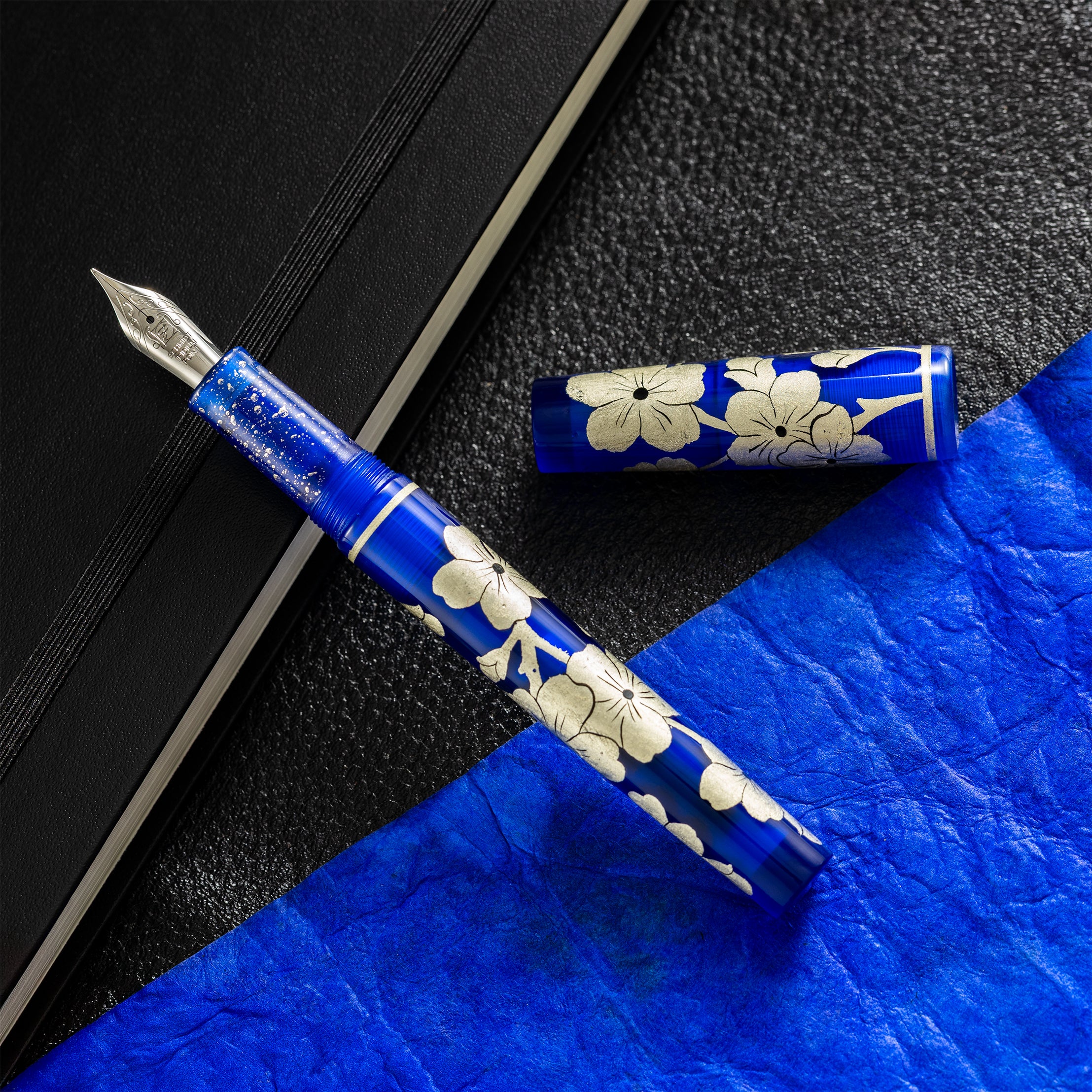 Zek Handpainted Tezhip Art Blue with Silver Flower Fountain Pen-Pen Boutique Ltd