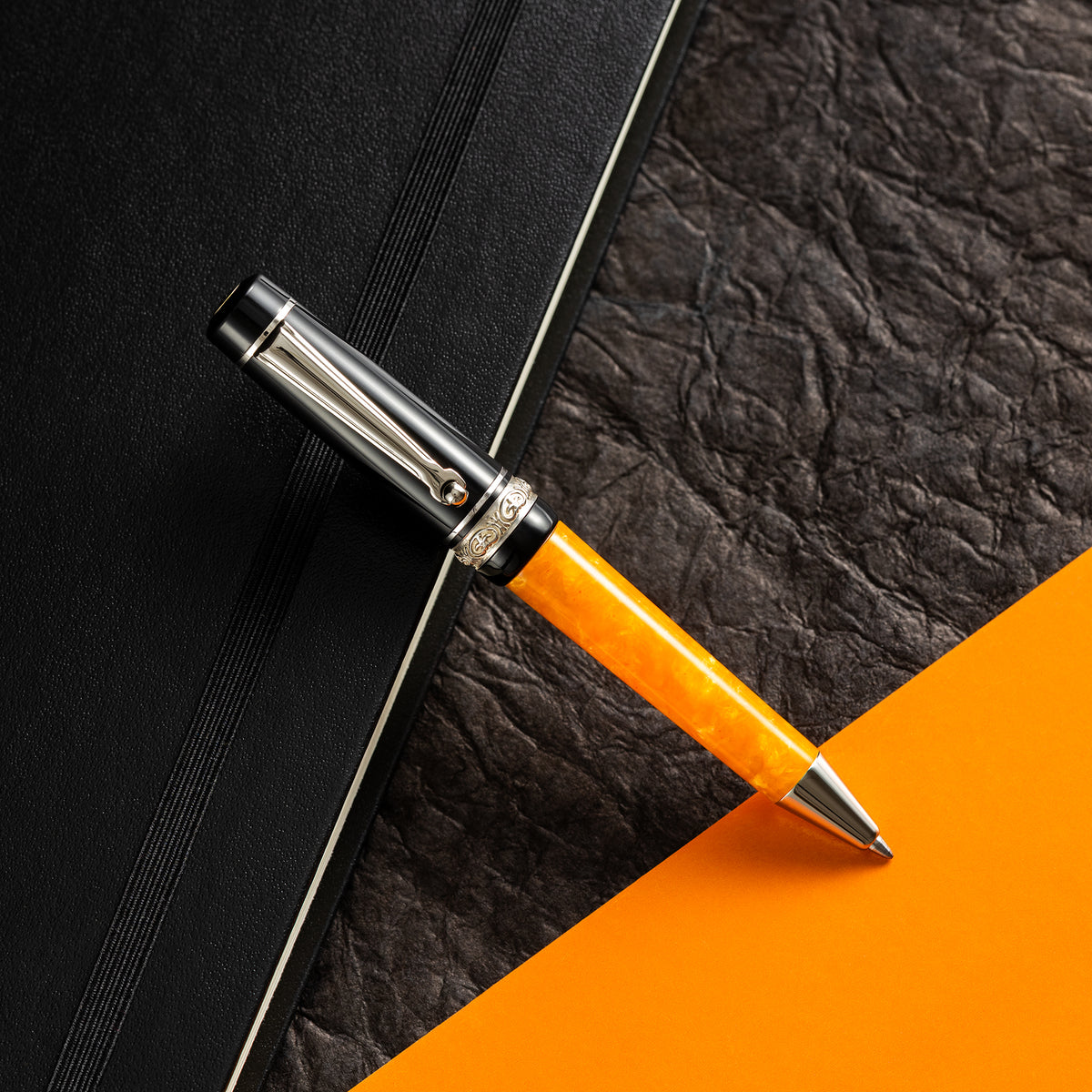 Delta DV Original Mini Ballpoint Pen – Black & Orange with Palladium Trim - Pen Boutique Ltd