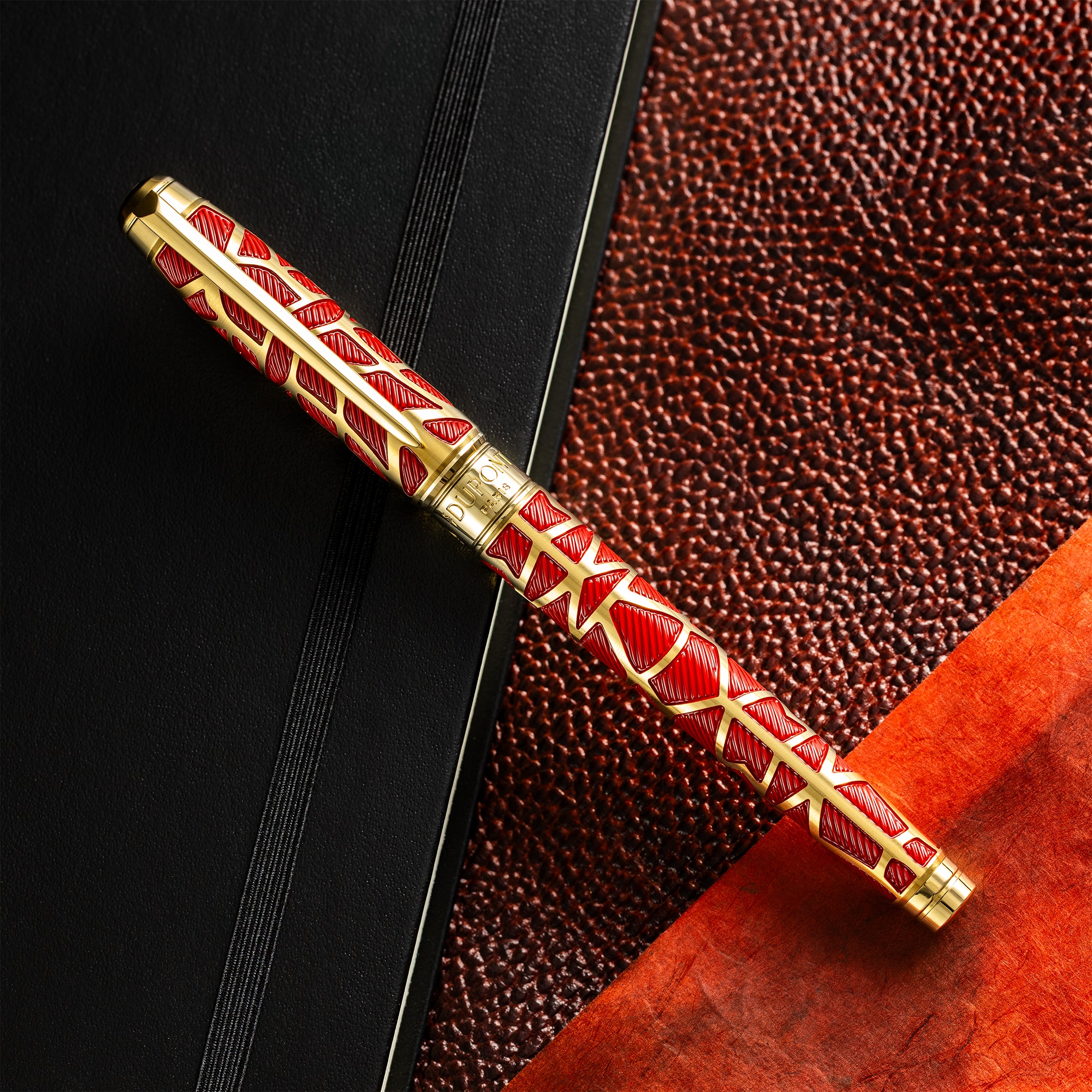 S T Dupont x Orlinski Line D Eternity Fountain Pen - Limited Edition - Red - Yellow Gold Trim (Large) - Pen Boutique Ltd