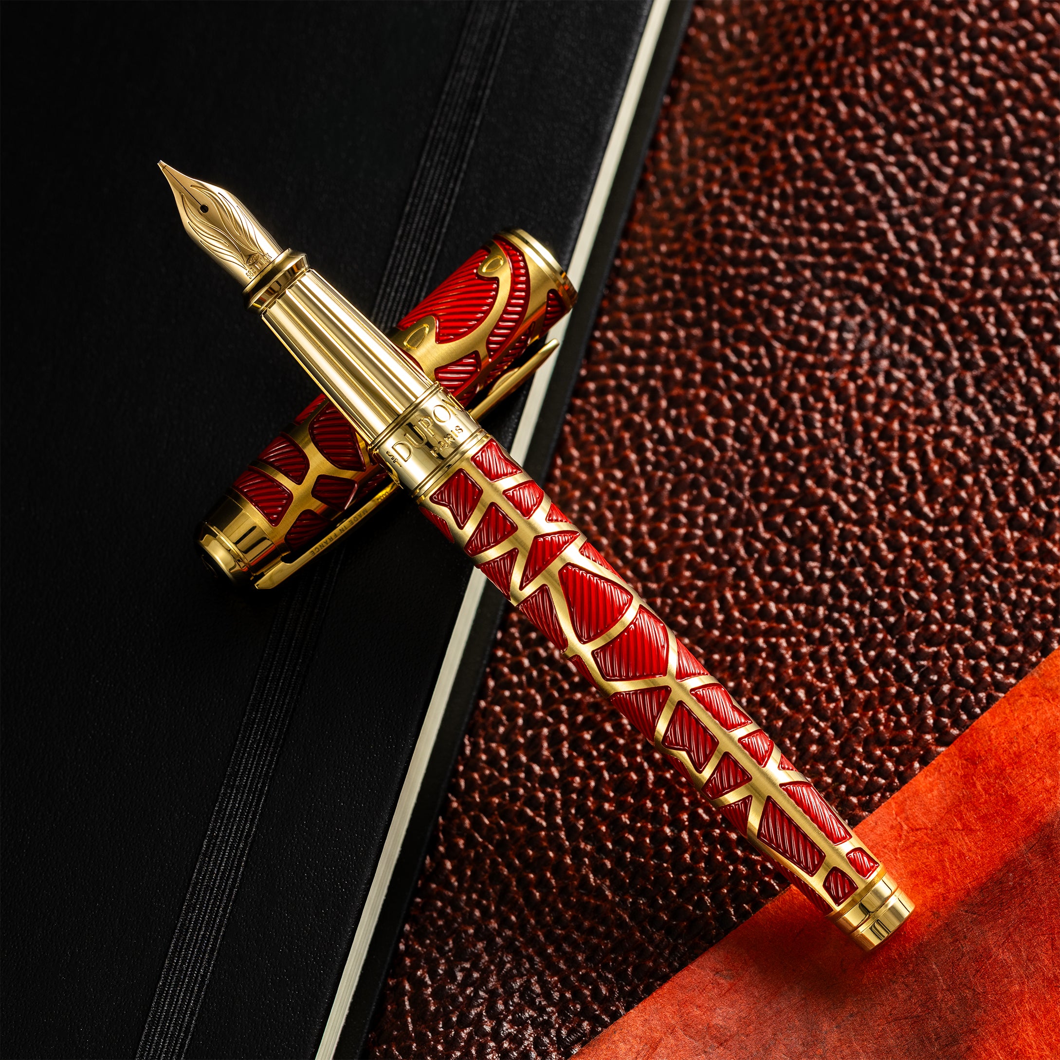 S T Dupont x Orlinski Line D Eternity Fountain Pen - Limited Edition - Red - Yellow Gold Trim (Large) - Pen Boutique Ltd