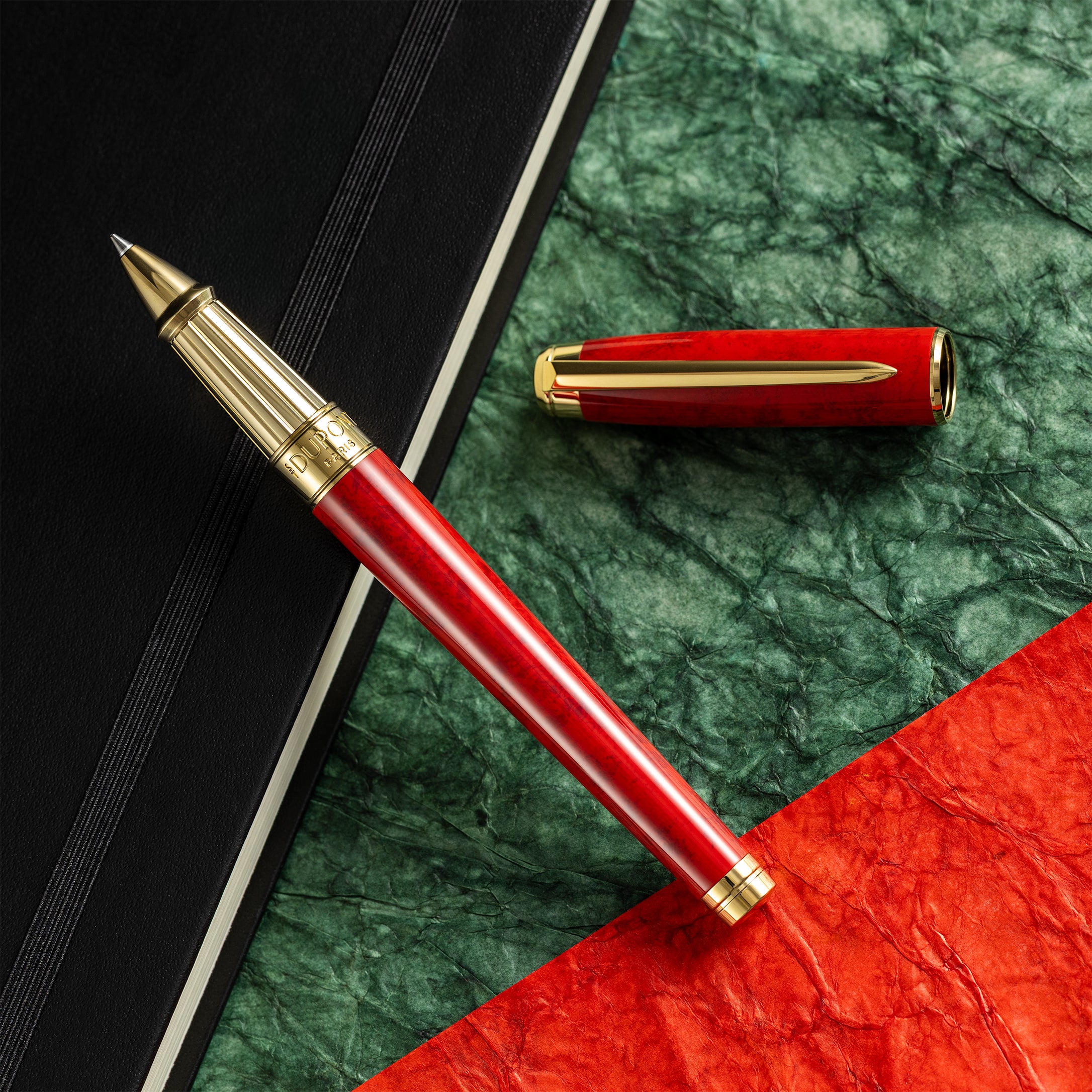 S T Dupont Line D Eternity Rollerball Pen - Limited Edition - Popote Red - Yellow Gold Trim (Large)-Pen Boutique Ltd
