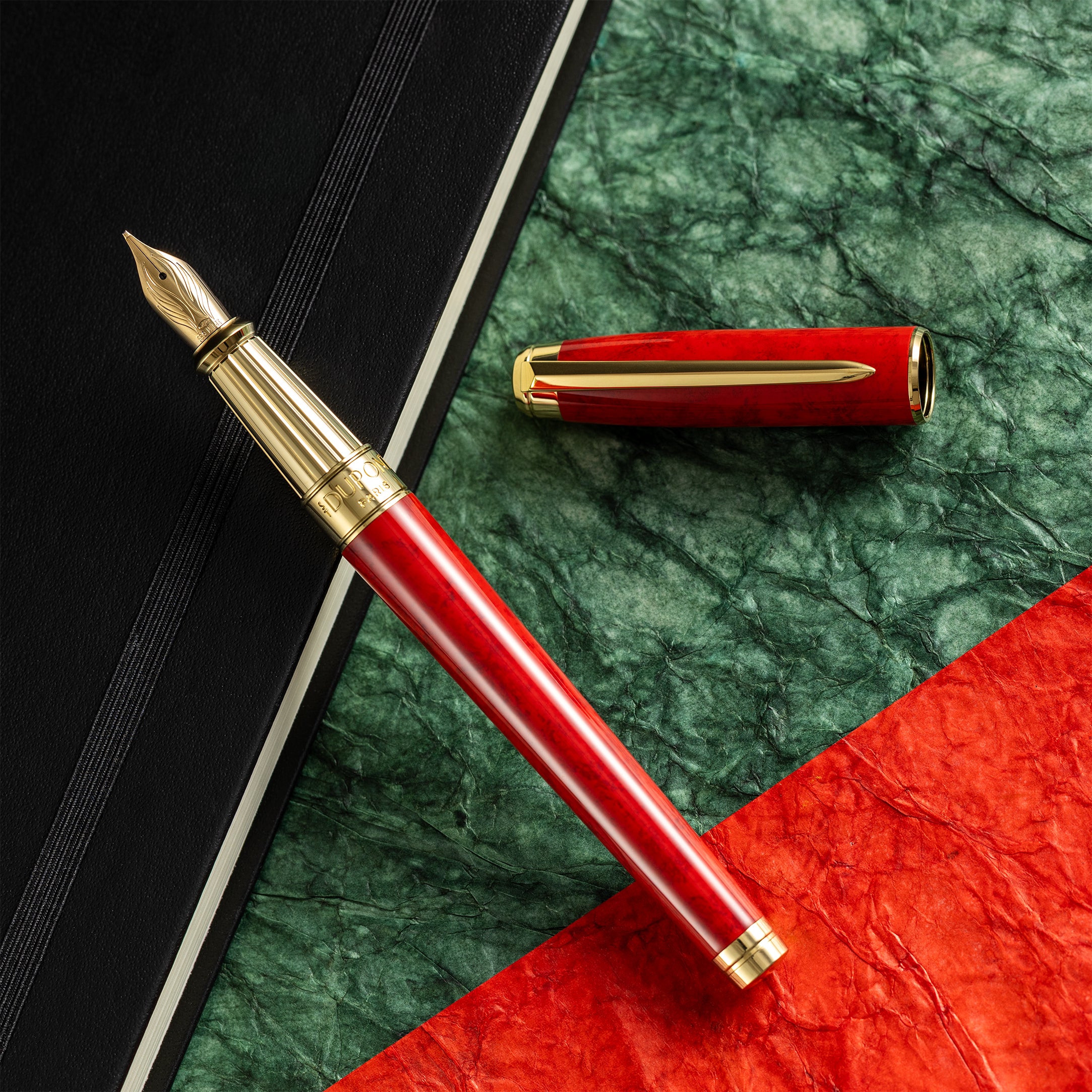 S T Dupont Line D Eternity Fountain Pen - Limited Edition - Popote Red - Yellow Gold Trim (Large) - Pen Boutique Ltd