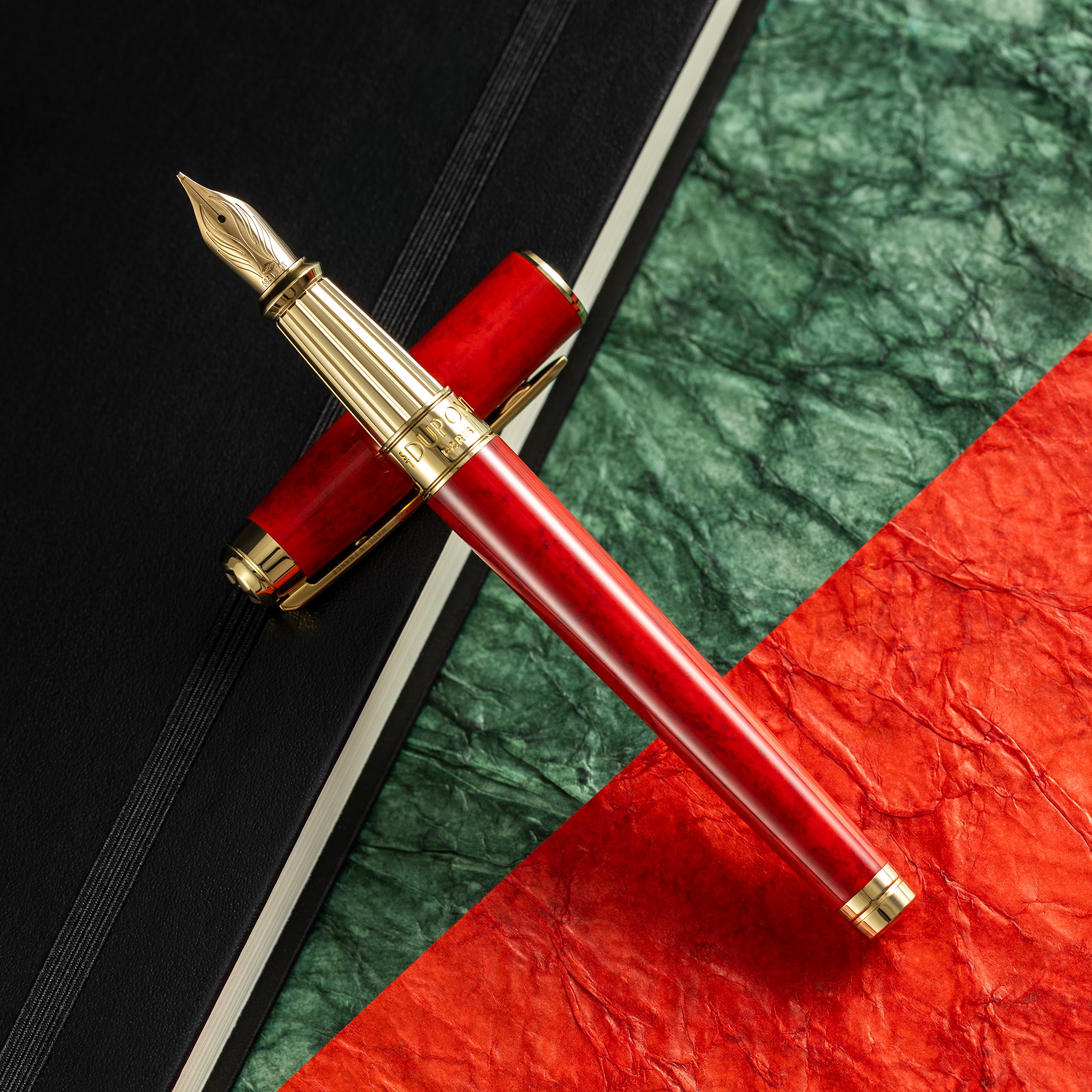 S T Dupont Line D Eternity Fountain Pen - Limited Edition - Popote Red - Yellow Gold Trim (Large) - Pen Boutique Ltd