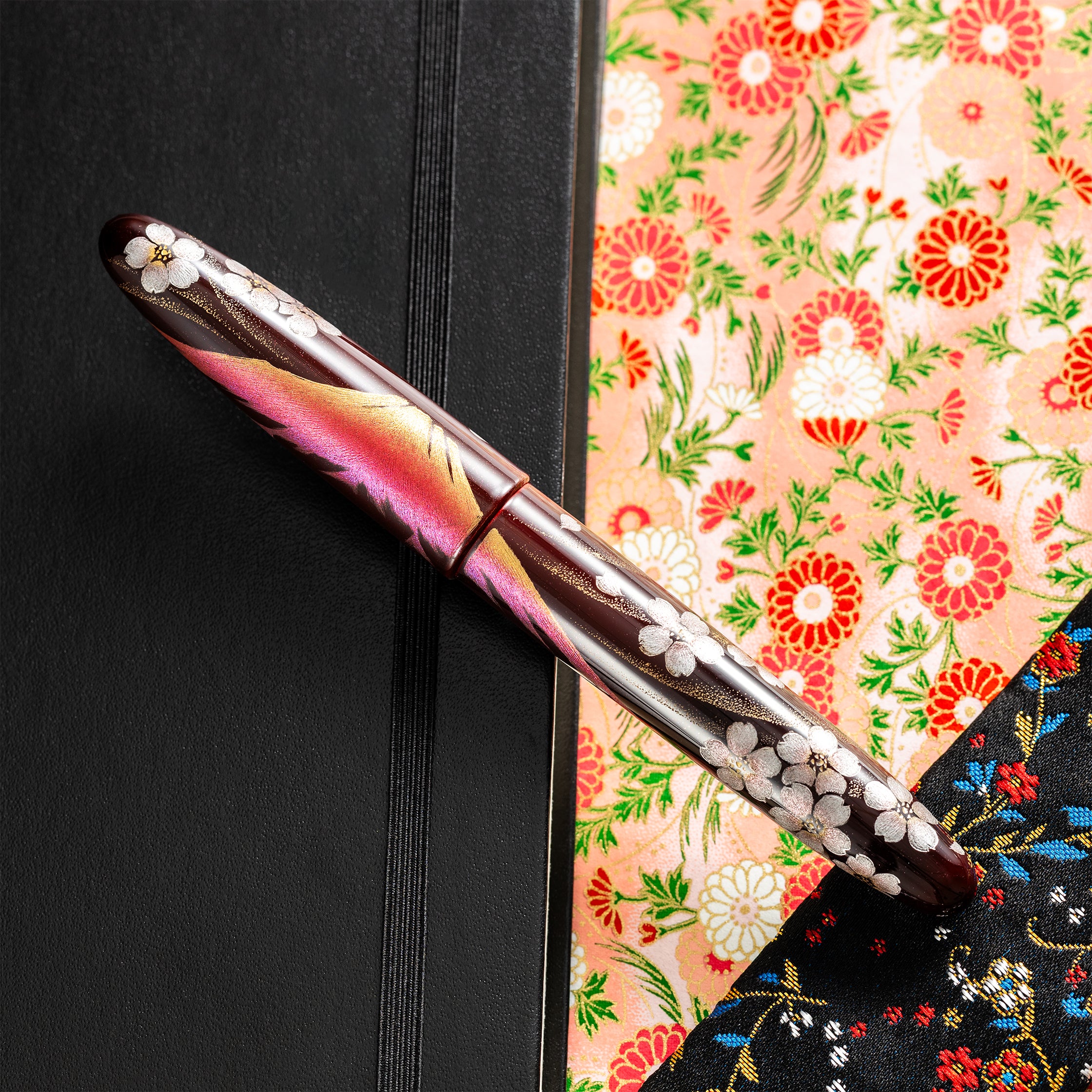 Taccia Empress Fountain Pen - Aka Fuji & Sakura on Red Chinkin (Limited Edition) - Pen Boutique Ltd