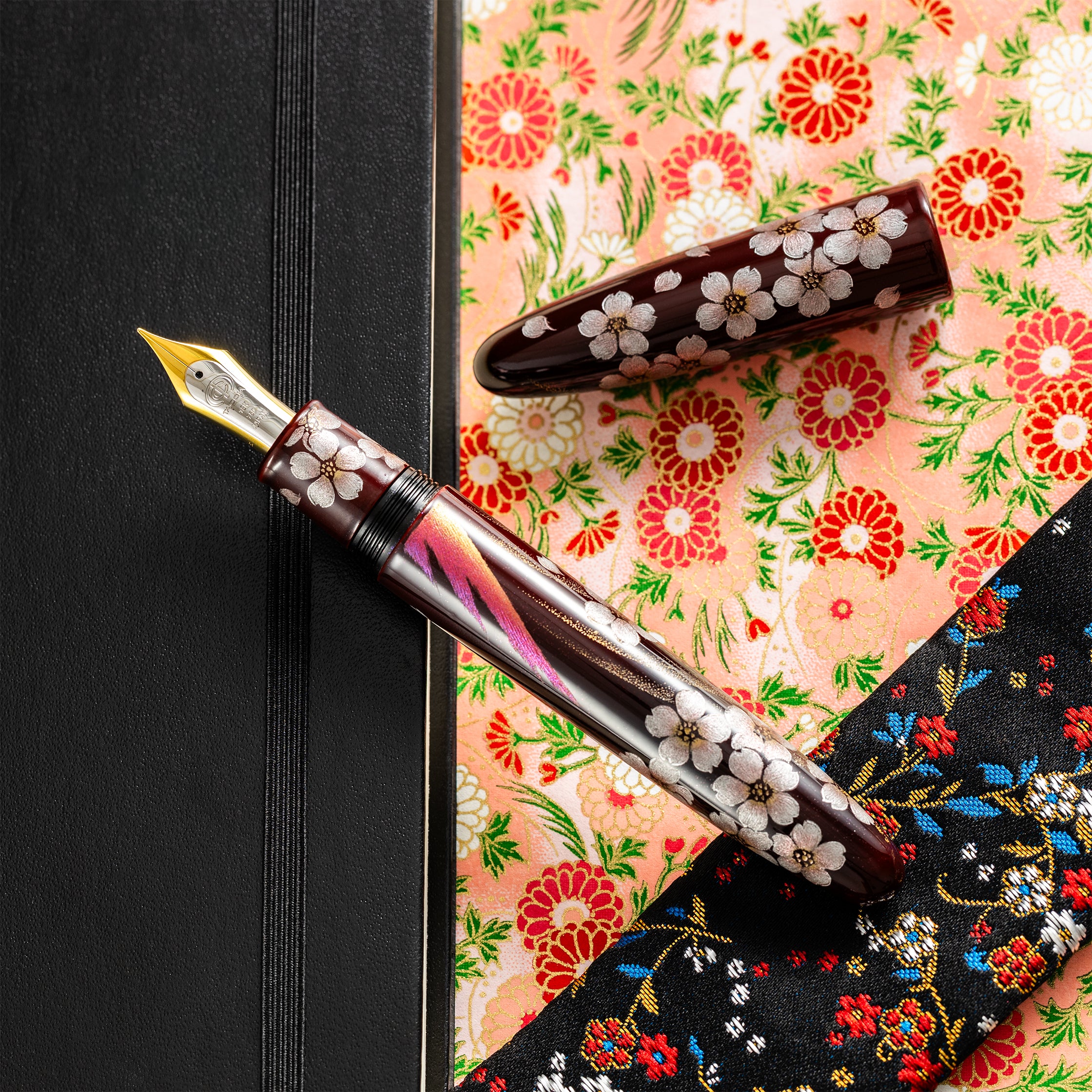 Taccia Empress Fountain Pen - Aka Fuji & Sakura on Red Chinkin (Limited Edition) - Pen Boutique Ltd