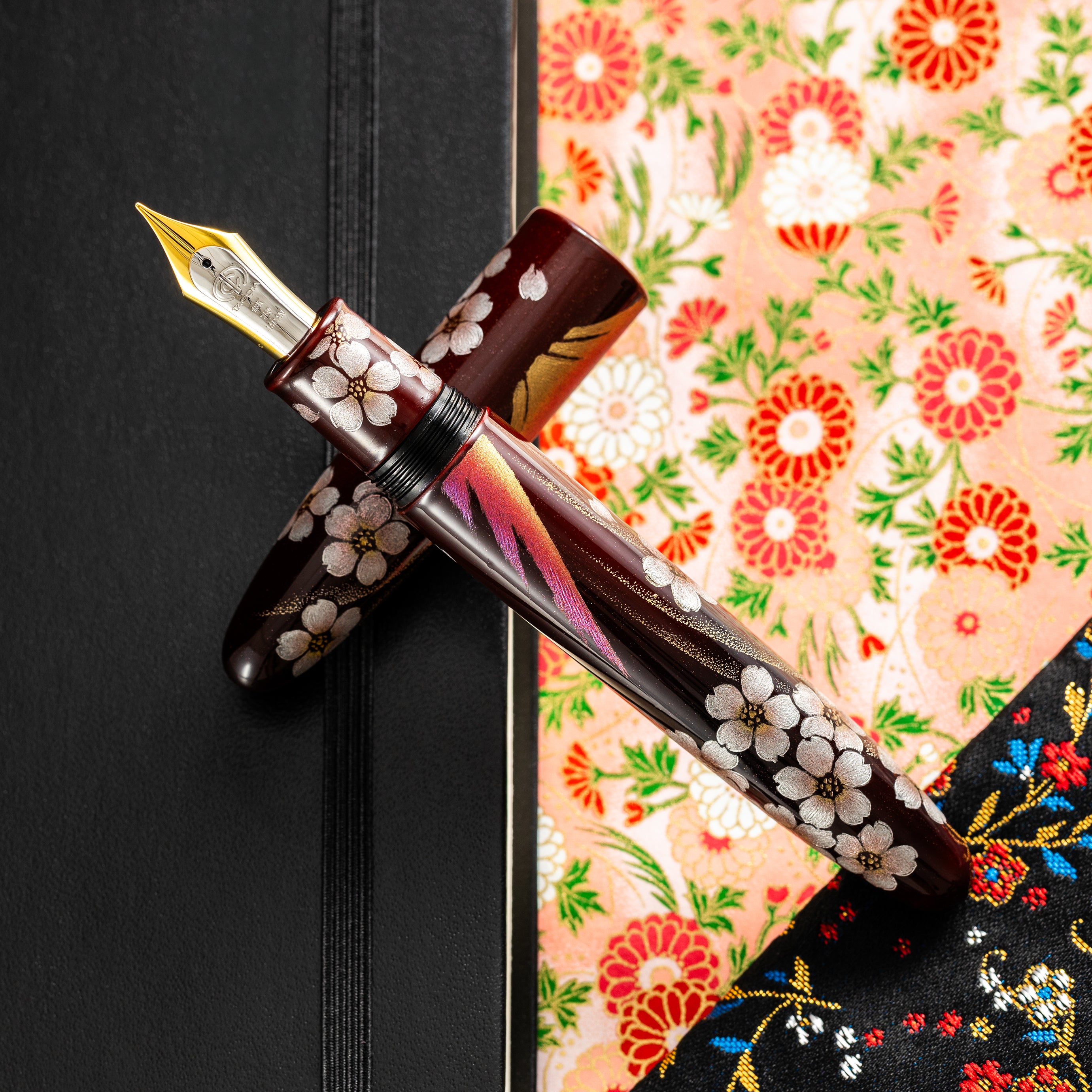 Taccia Empress Fountain Pen - Aka Fuji & Sakura on Red Chinkin (Limited Edition) - Pen Boutique Ltd