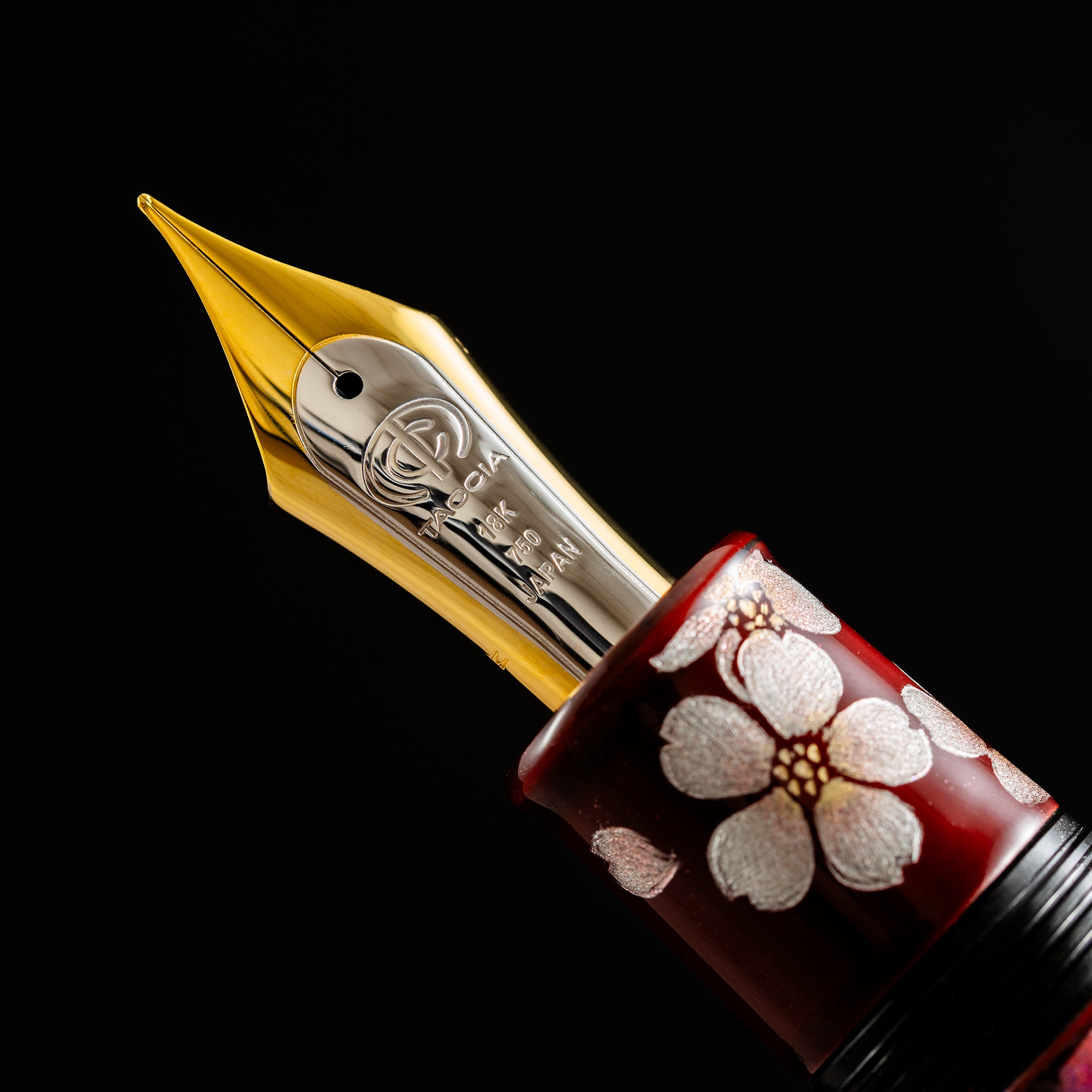 Taccia Empress Fountain Pen - Aka Fuji & Sakura on Red Chinkin (Limited Edition) - Pen Boutique Ltd