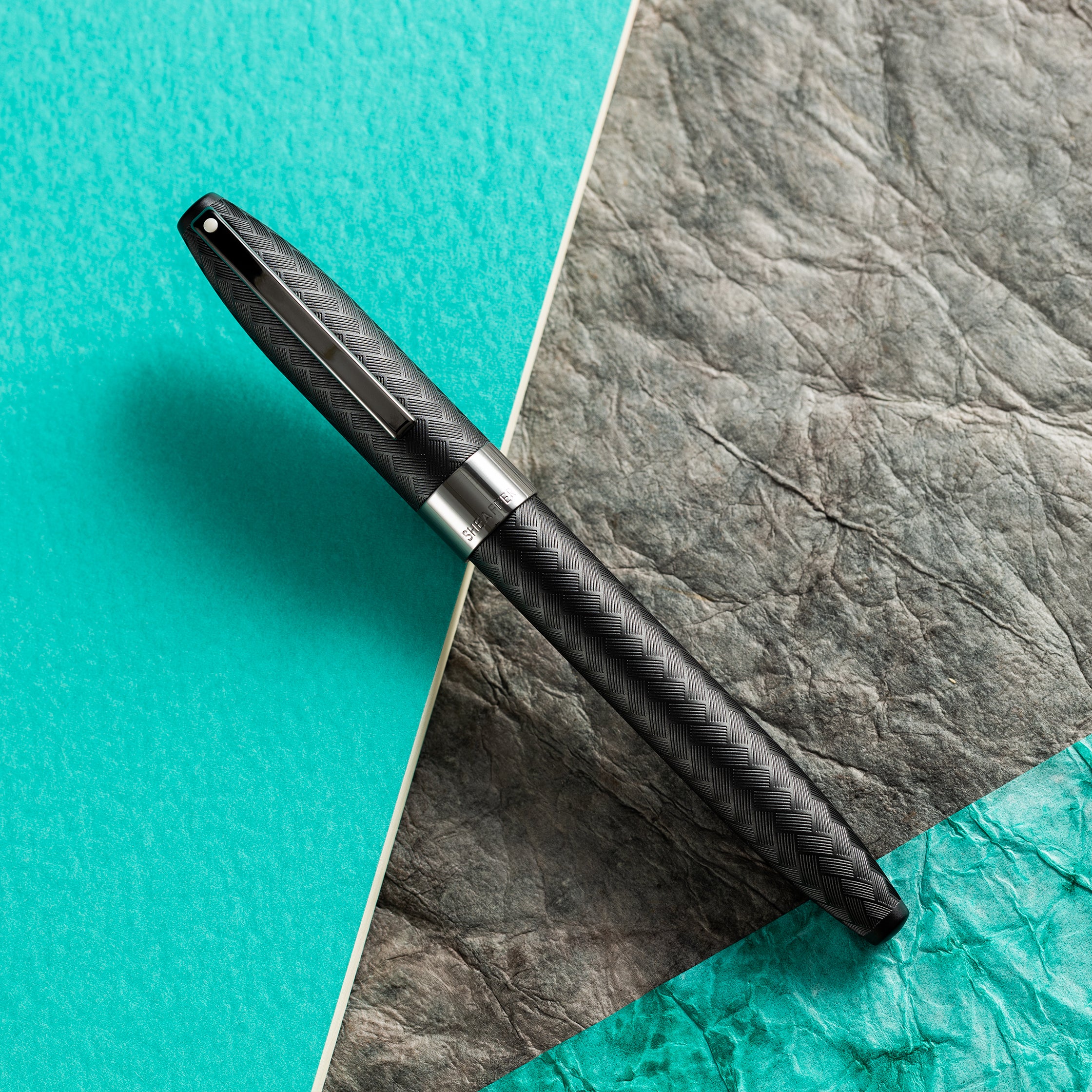 Sheaffer Legacy Rollerball Pen - Chevron Matte Black - PVD Gunmetal Trim - Pen Boutique Ltd