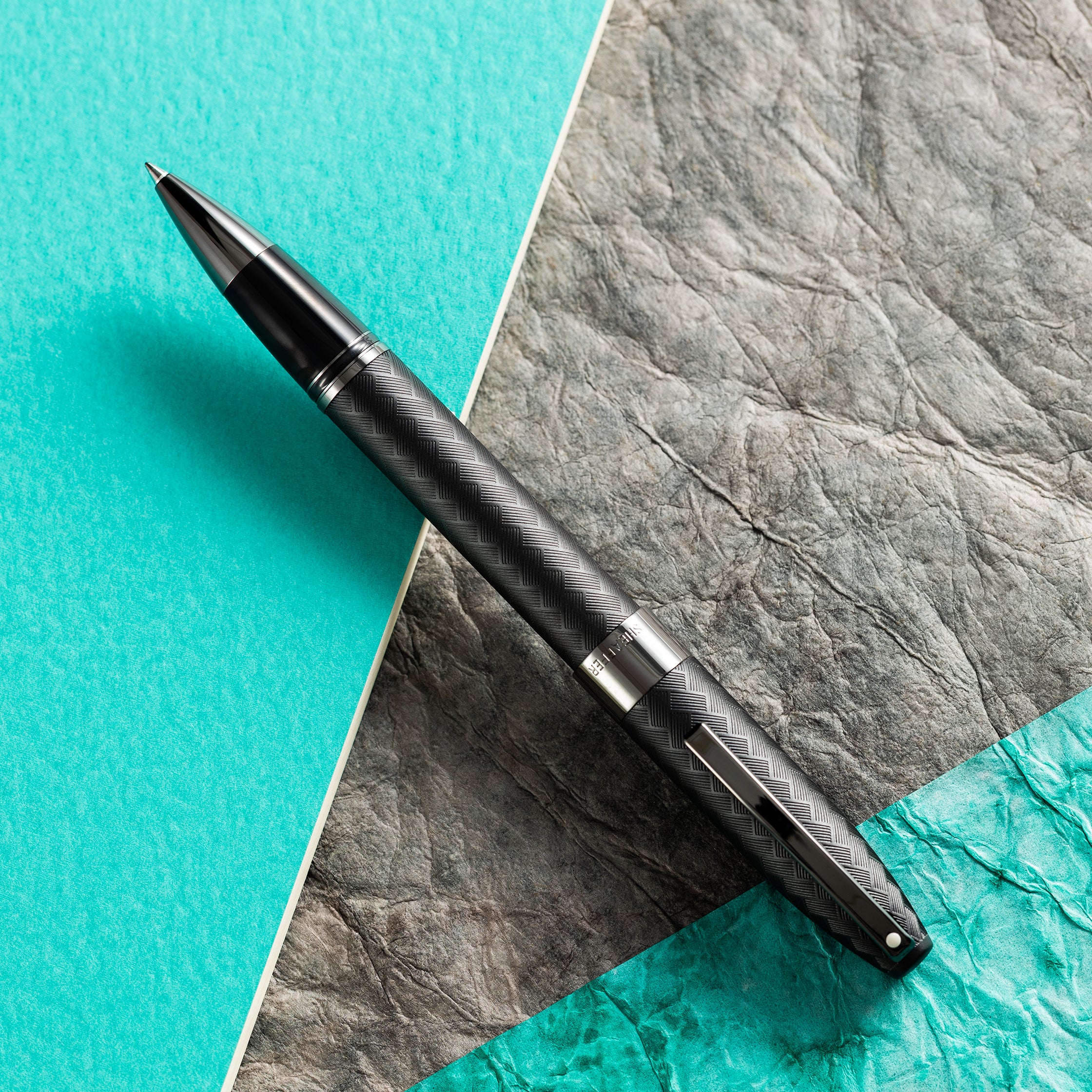 Sheaffer Legacy Rollerball Pen - Chevron Matte Black - PVD Gunmetal Trim - Pen Boutique Ltd