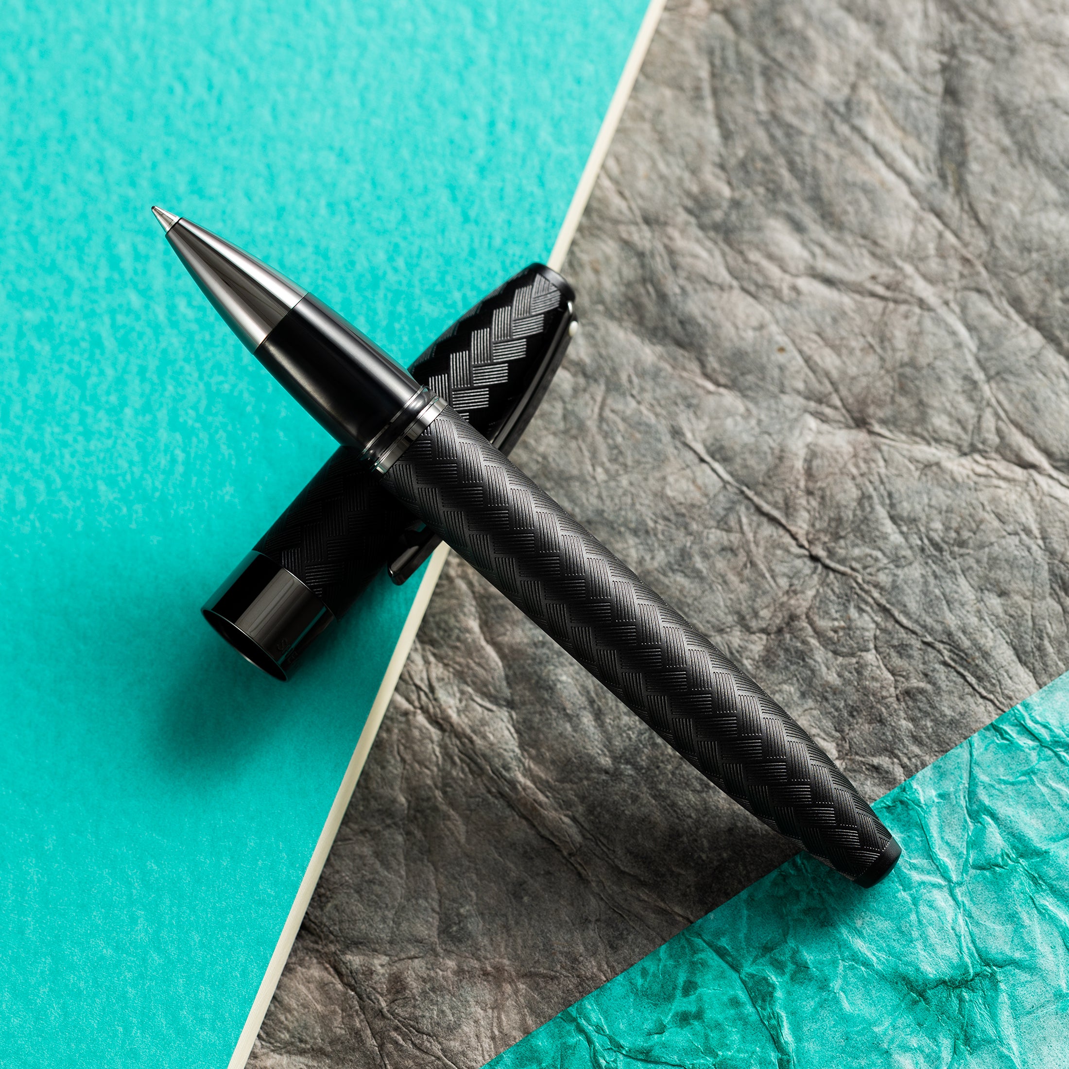 Sheaffer Legacy Rollerball Pen - Chevron Matte Black - PVD Gunmetal Trim - Pen Boutique Ltd