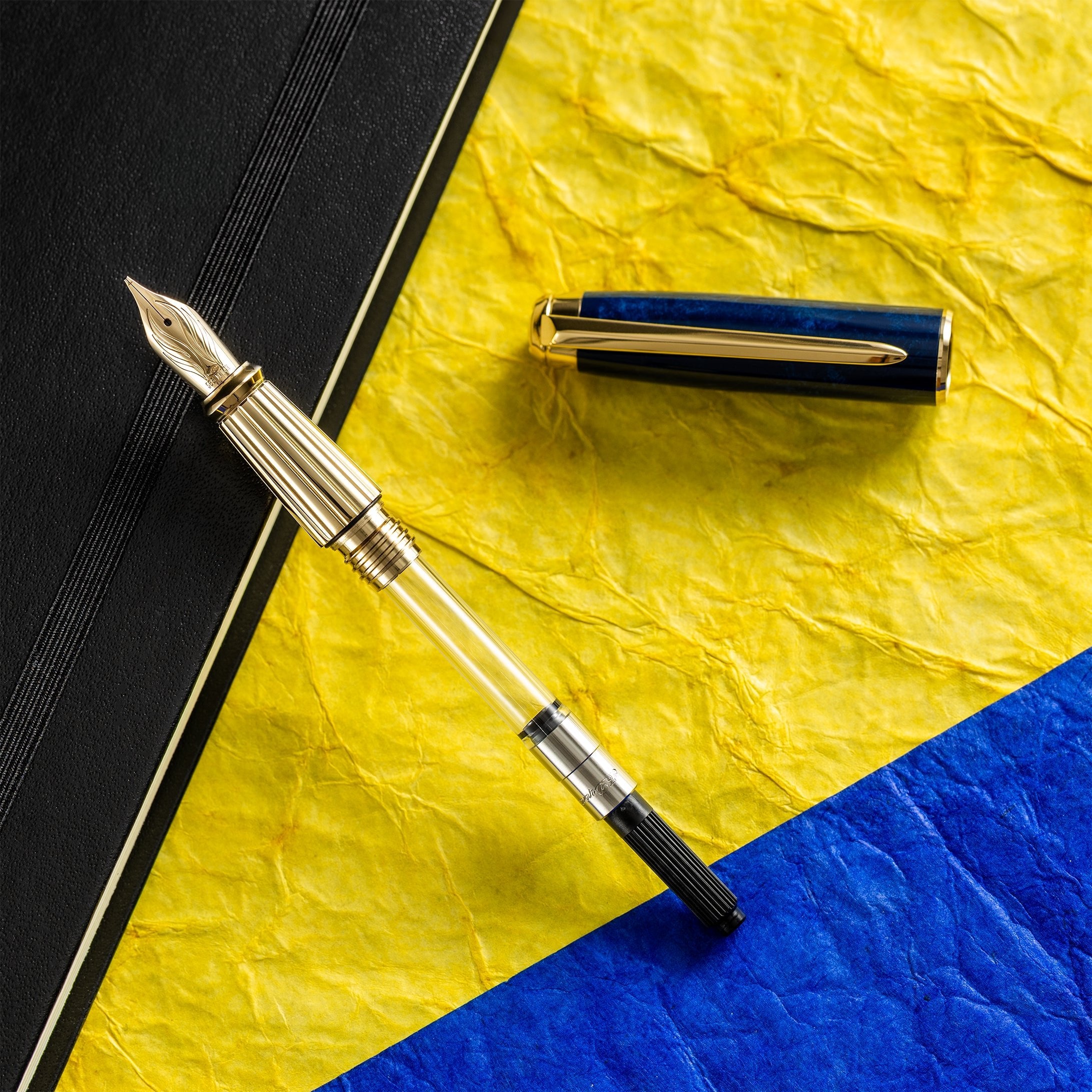 S T Dupont Line D Eternity Fountain Pen - Limited Edition - Popote Blue - Yellow Gold Trim (Large) - Pen Boutique Ltd