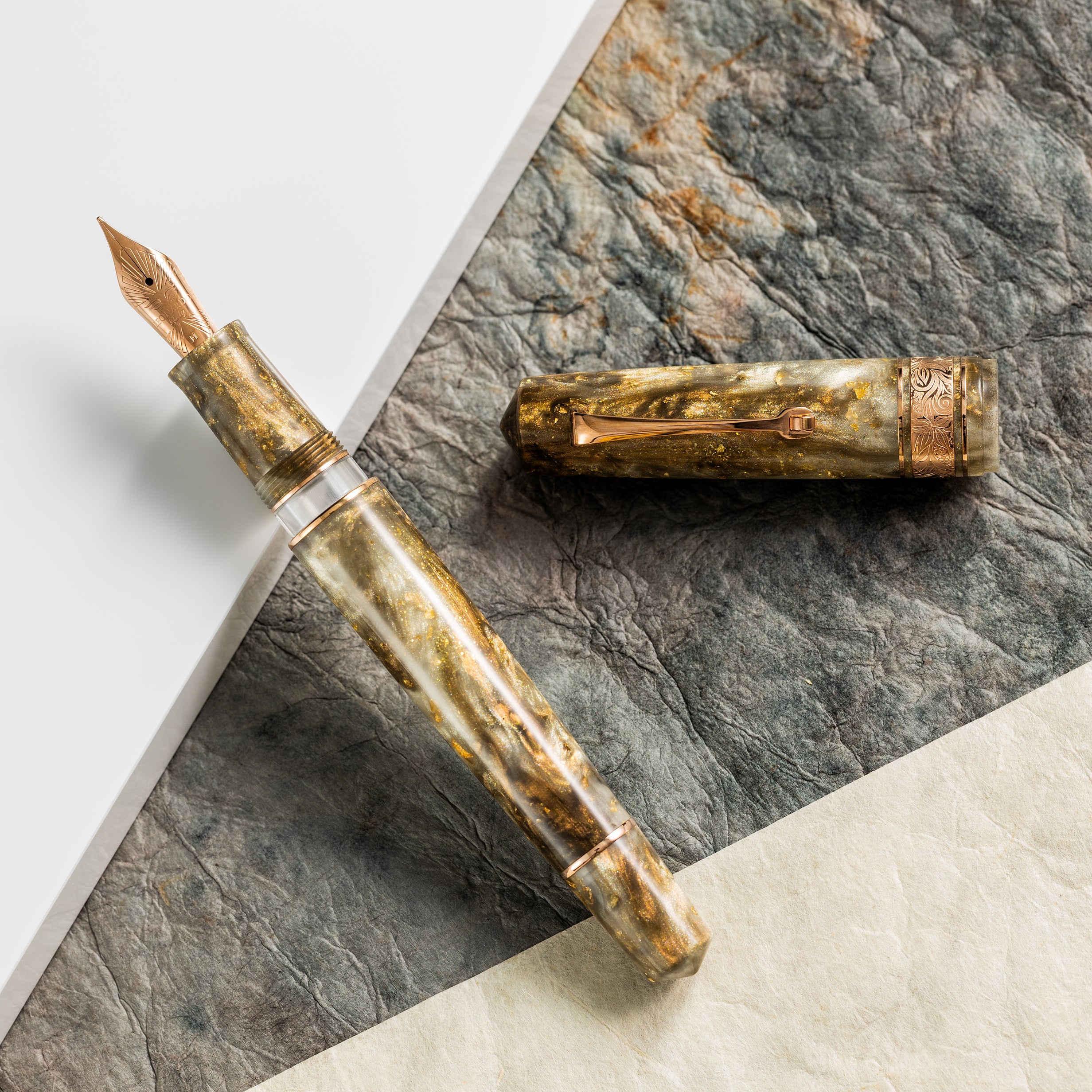 Leonardo Momento Zero Grande 2.0 Fountain Pen - The Power of Flower - Cosmos Chocolate Flower - Rose Gold Trim (Limited Edition) - Pen Boutique Ltd