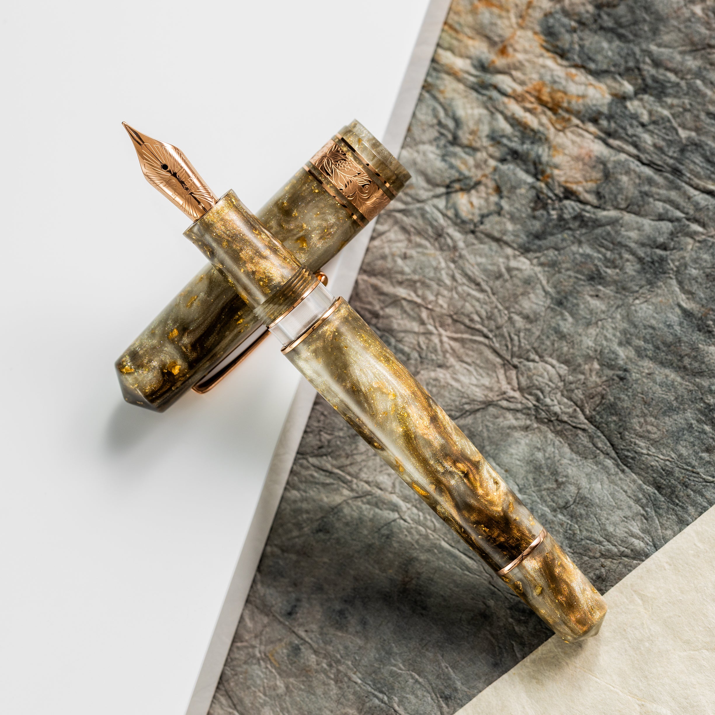 Leonardo Momento Zero Grande 2.0 Fountain Pen - The Power of Flower - Cosmos Chocolate Flower - Rose Gold Trim (Limited Edition) - Pen Boutique Ltd