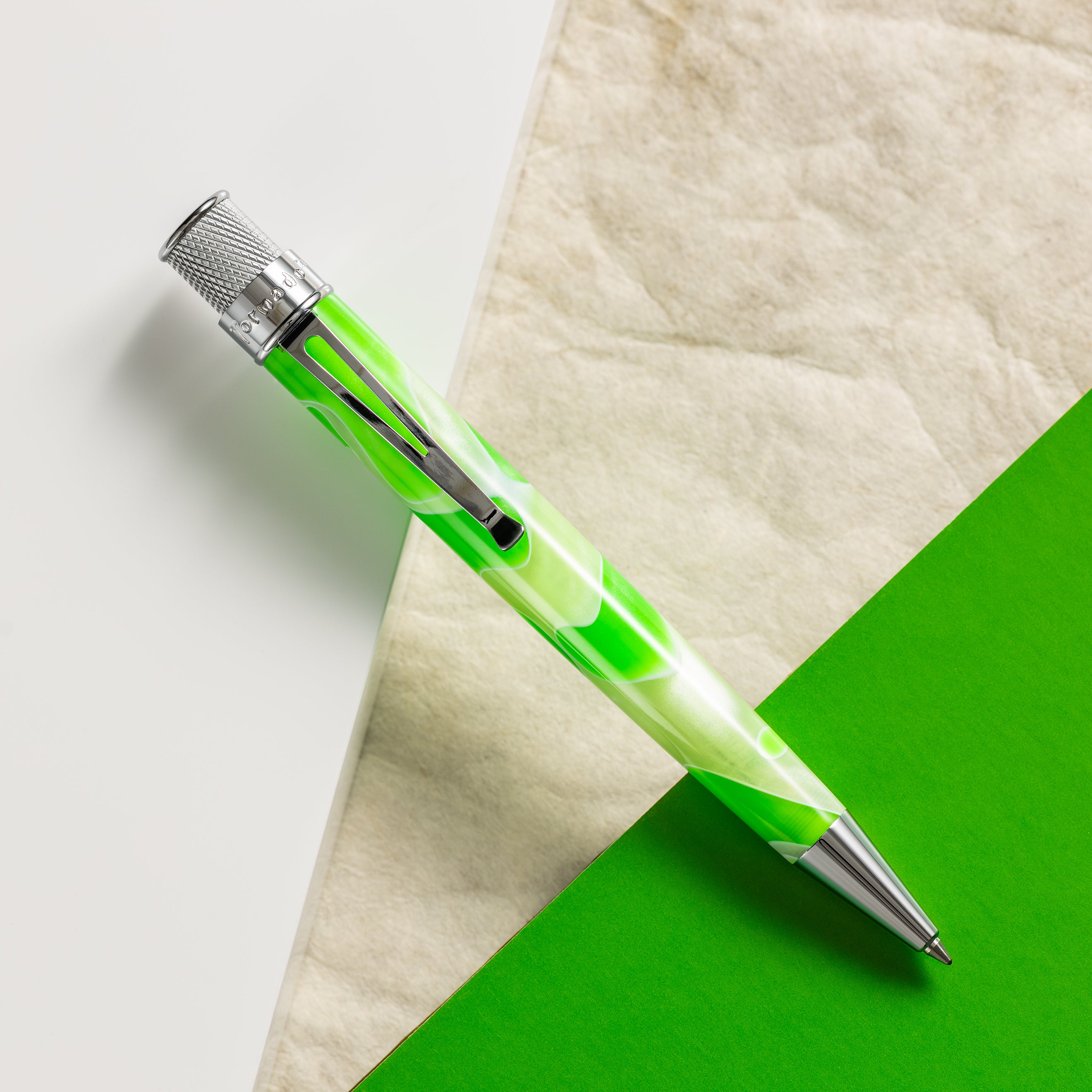 Retro 51 Tornado Acrylic Rollerball Pen - Cosmic Green & White Swirl-Pen Boutique Ltd