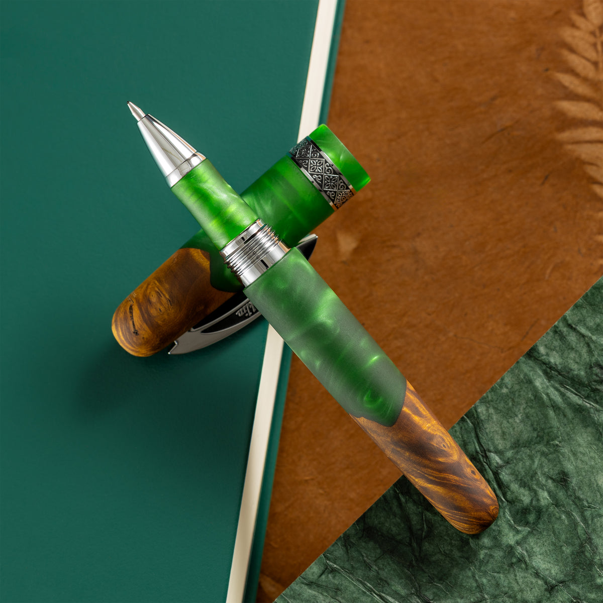 Conklin 1898 Collection Rollerball Pen - Spectra Green Fusion - Chrome Trim (Limited Edition) - Pen Boutique Ltd