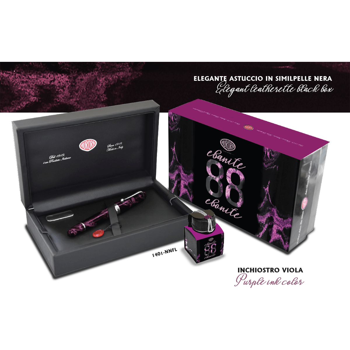 Aurora 88 Fountain Pen - Ebonite Magenta (Limited Edition) - Pen Boutique Ltd