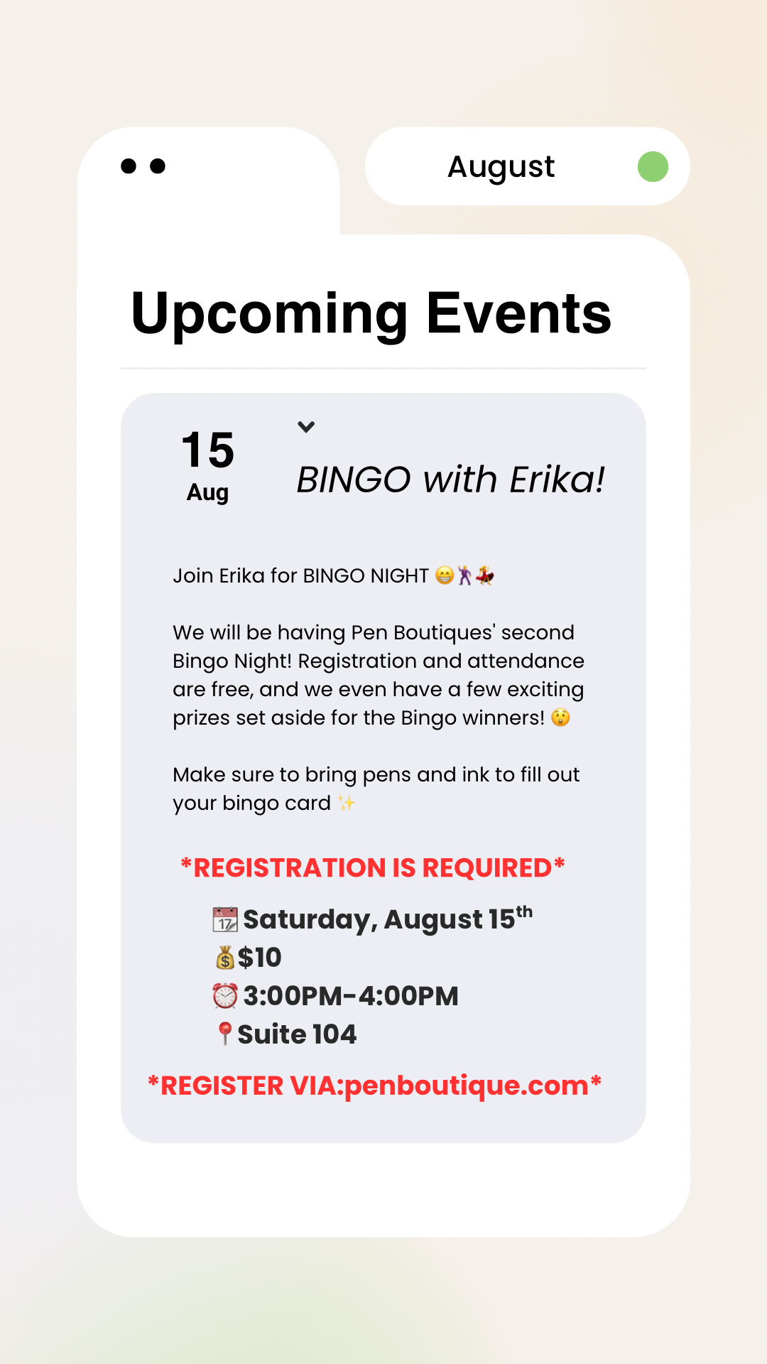 BINGO with Erika!-Pen Boutique Ltd