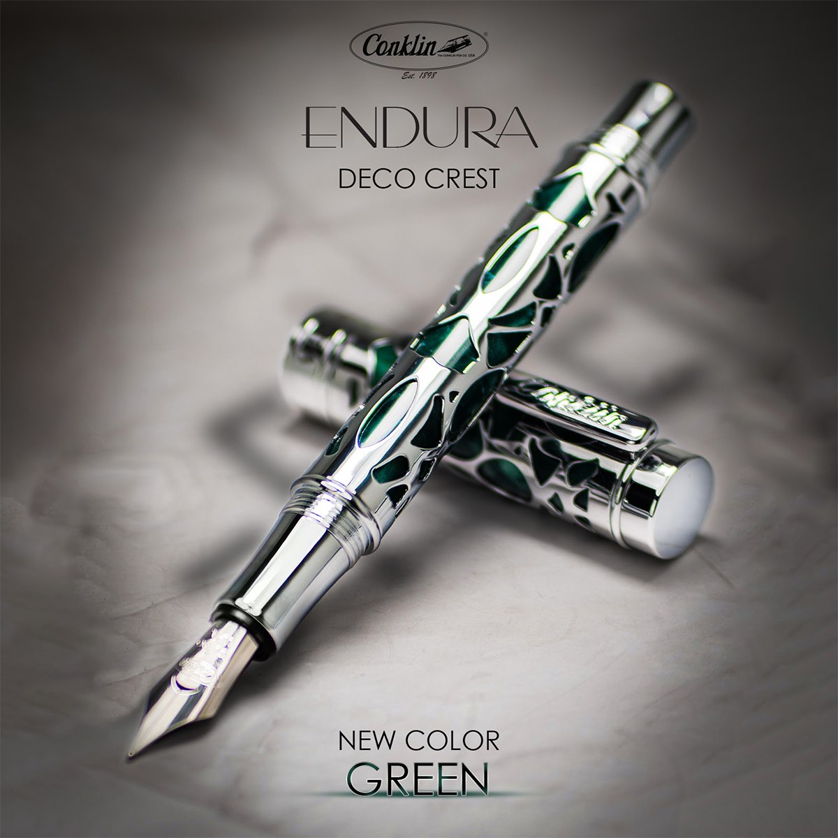 Conklin Endura Fountain Pen - Deco Crest Green-Pen Boutique Ltd