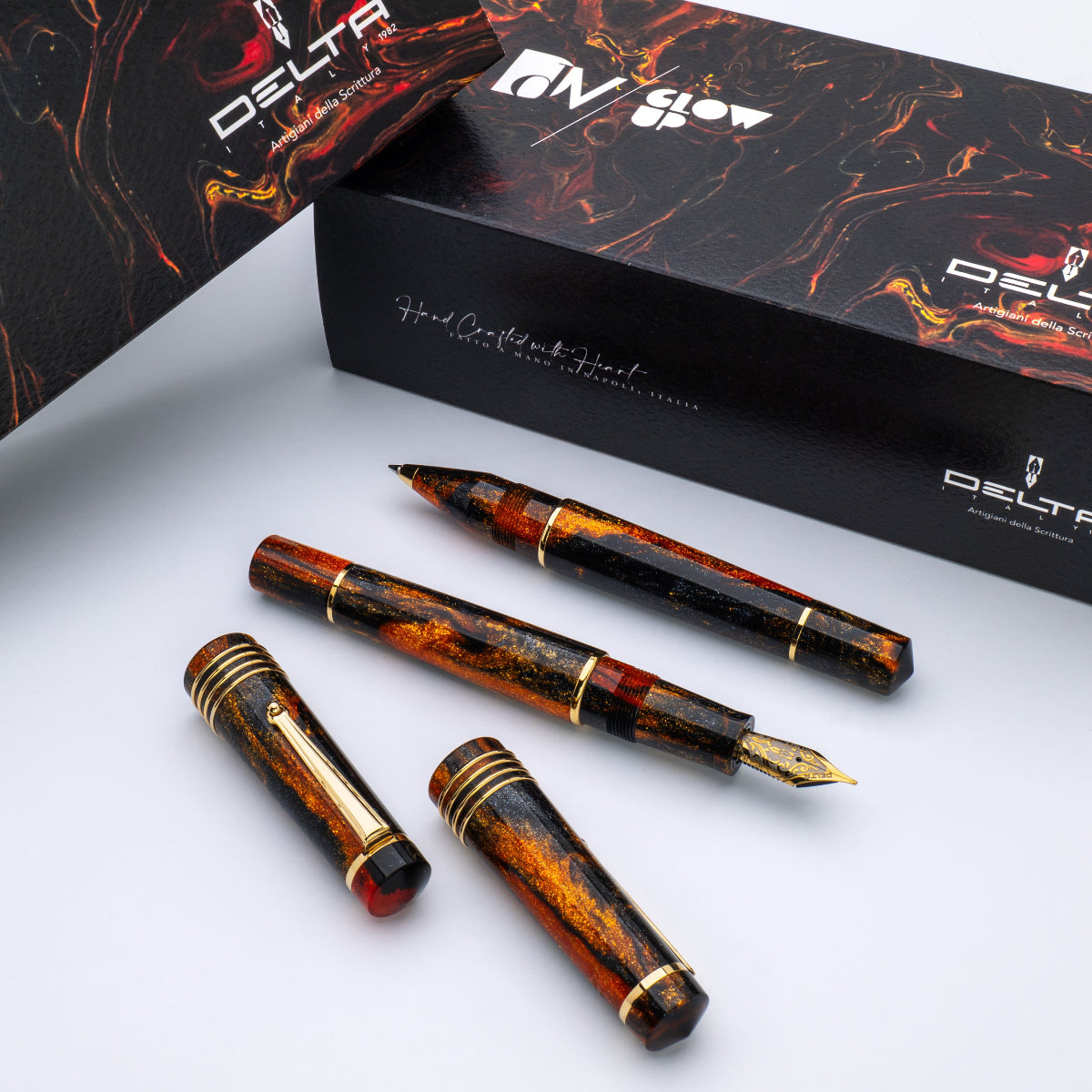 Delta DV Original Fountain Pen - Gold-Plated Stainless Steel Nib - Glow Up Oro (Mid Size)-Pen Boutique Ltd