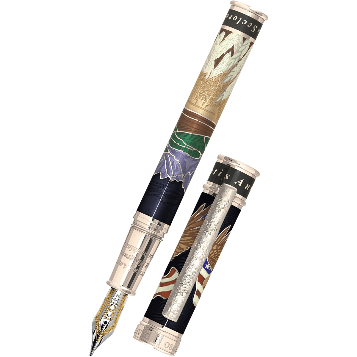 David Oscarson America The Beautiful Fountain Pen - Onyx - Silver Trim (Limited Edition) - Pen Boutique Ltd