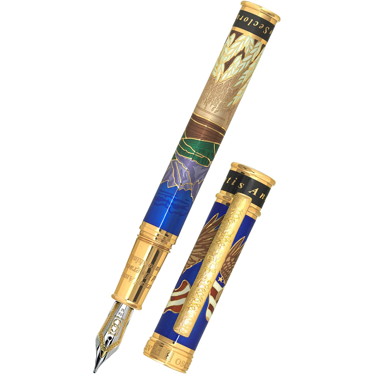 David Oscarson America The Beautiful Fountain Pen - Sapphire - Gold Trim (Limited Edition) - Pen Boutique Ltd