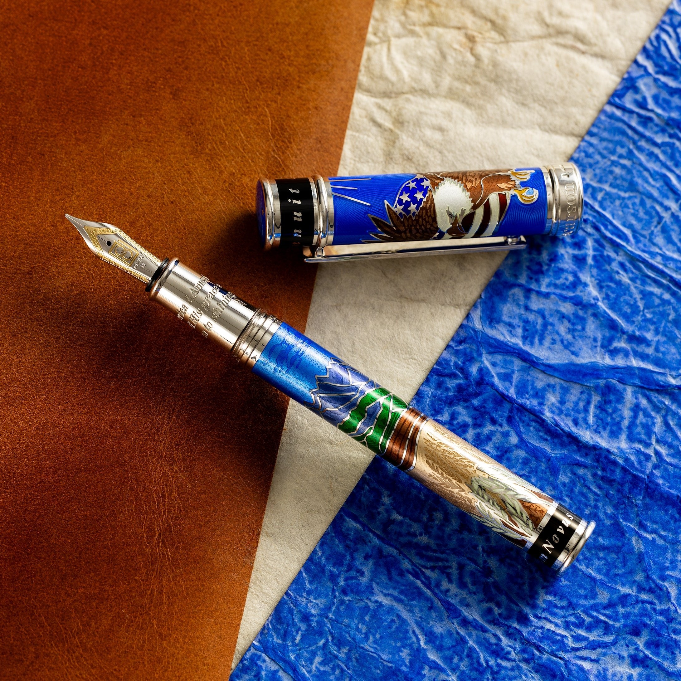 David Oscarson America The Beautiful Fountain Pen - Sapphire - Silver Trim (Limited Edition) - Pen Boutique Ltd