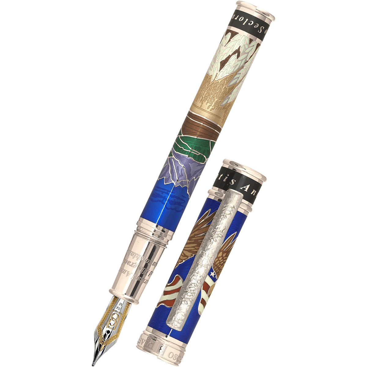 David Oscarson America The Beautiful Fountain Pen - Sapphire - Silver Trim (Limited Edition) - Pen Boutique Ltd