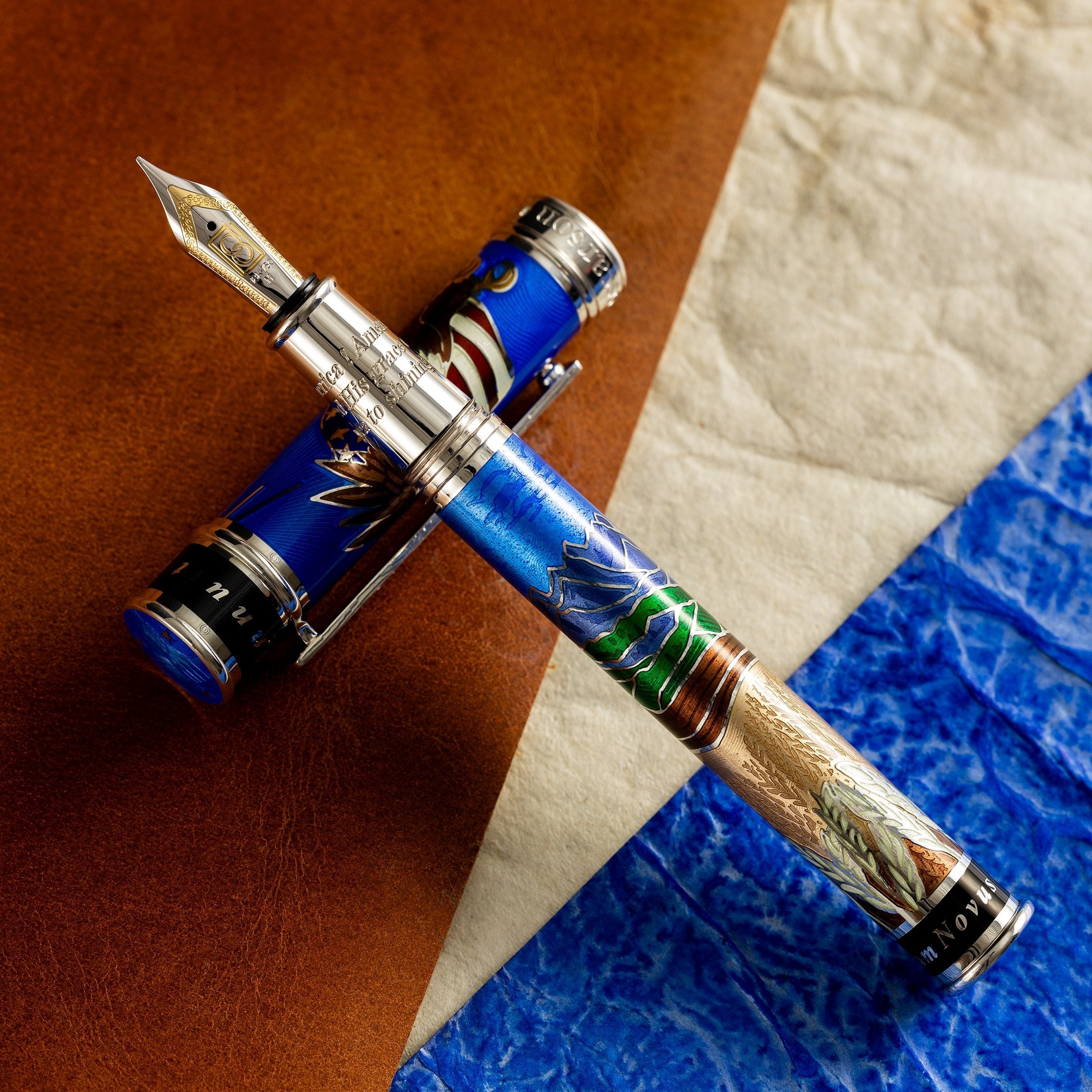 David Oscarson America The Beautiful Fountain Pen - Sapphire - Silver Trim (Limited Edition) - Pen Boutique Ltd