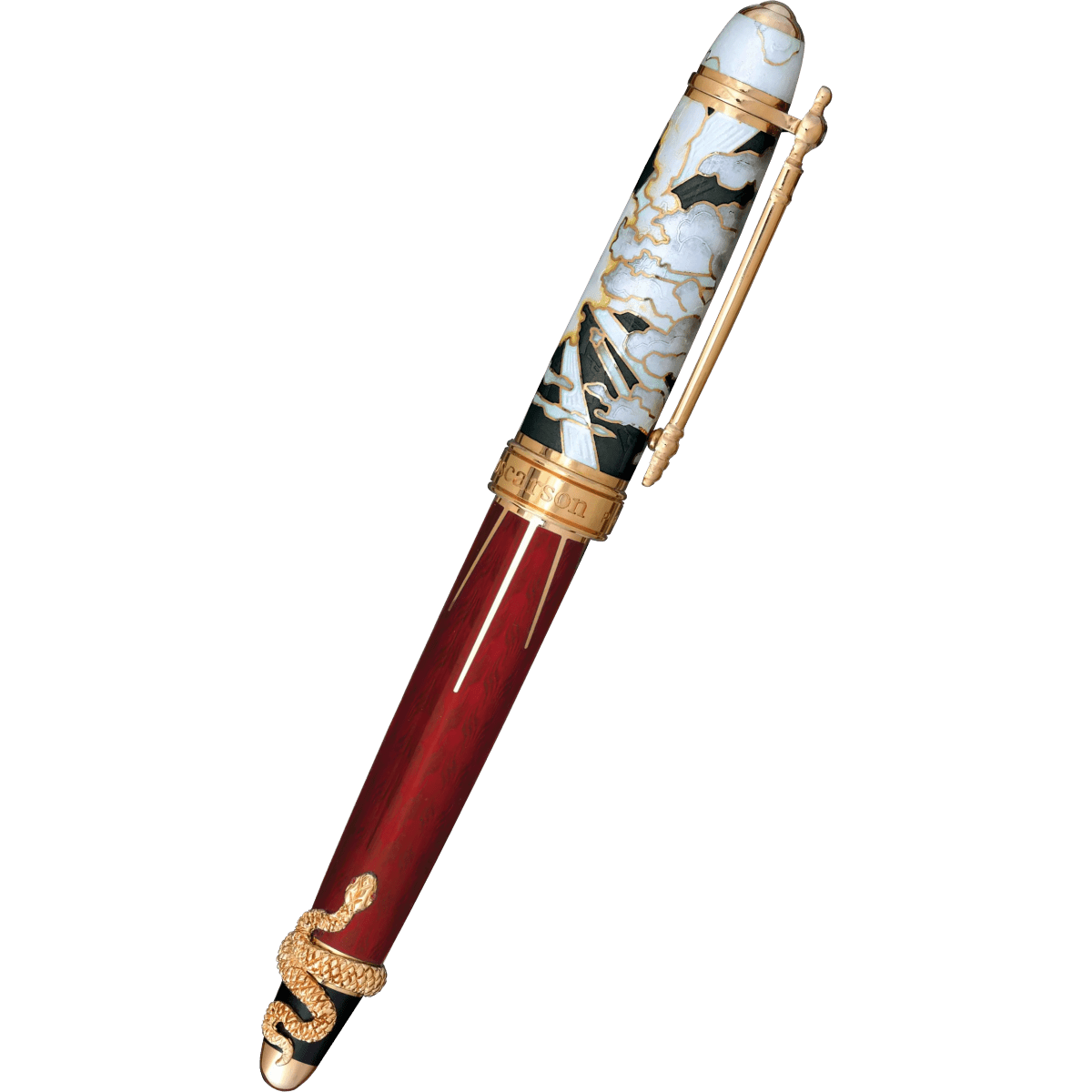 David Oscarson Deus Regit Rollerball Pen - Red - Gold Trim - Pen Boutique Ltd