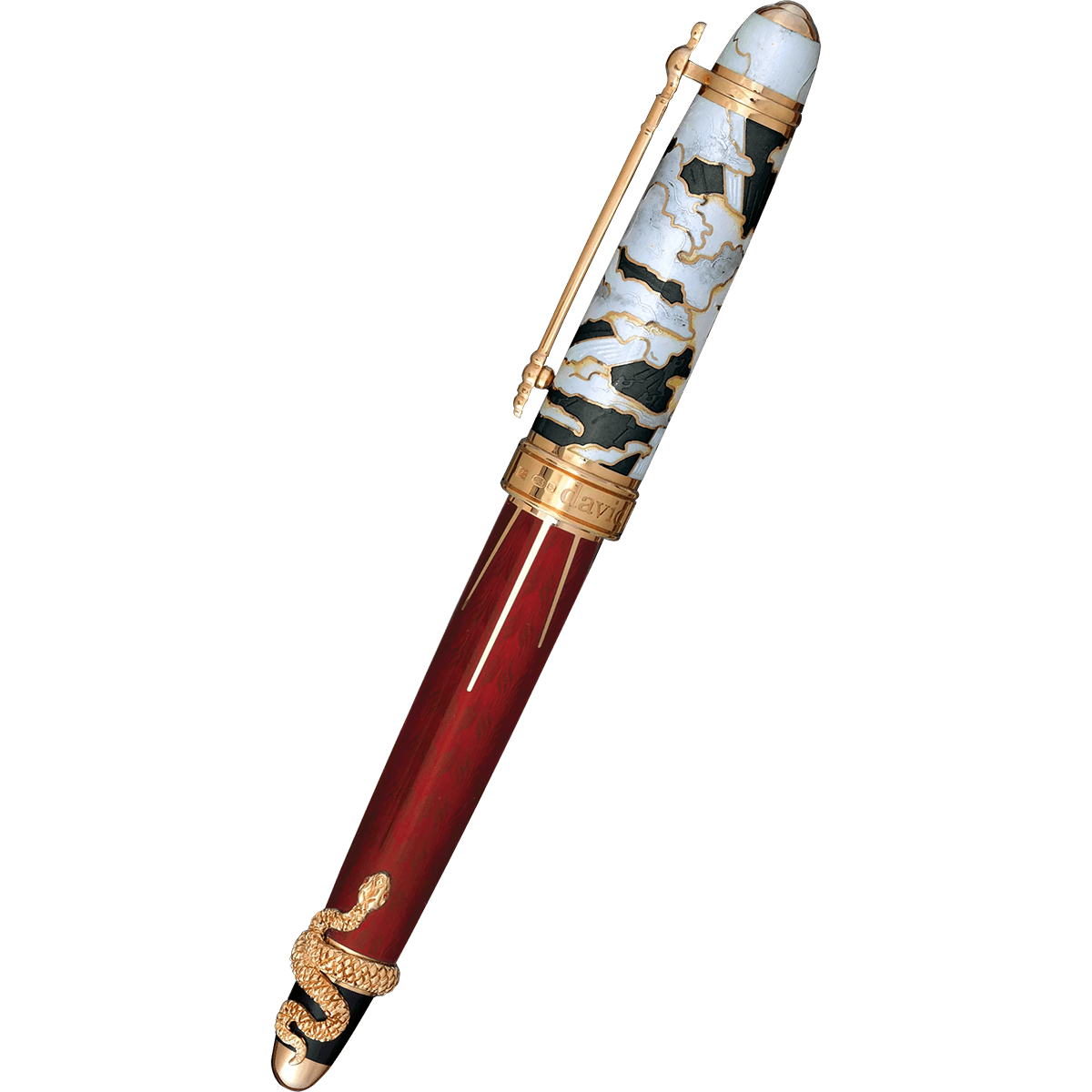 David Oscarson Deus Regit Rollerball Pen - Red - Gold Trim - Pen Boutique Ltd