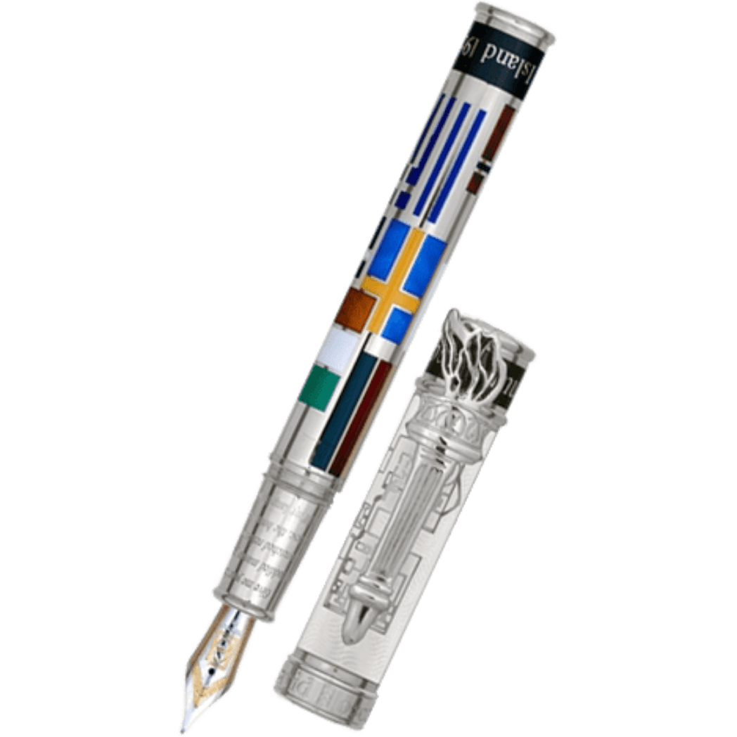 David Oscarson Ellis Island Fountain Pen - White - Silver Trim - Pen Boutique Ltd