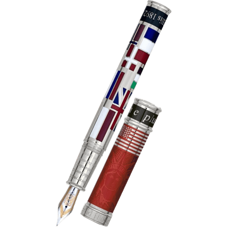 David Oscarson Ellis Island Fountain Pen - Ruby Red - Silver Trim - Pen Boutique Ltd