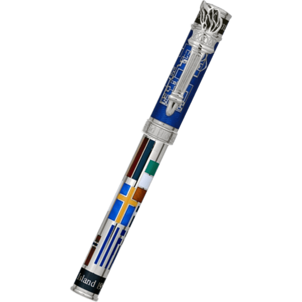 David Oscarson Ellis Island Rollerball Pen - Sapphire Blue - Silver Trim - Pen Boutique Ltd