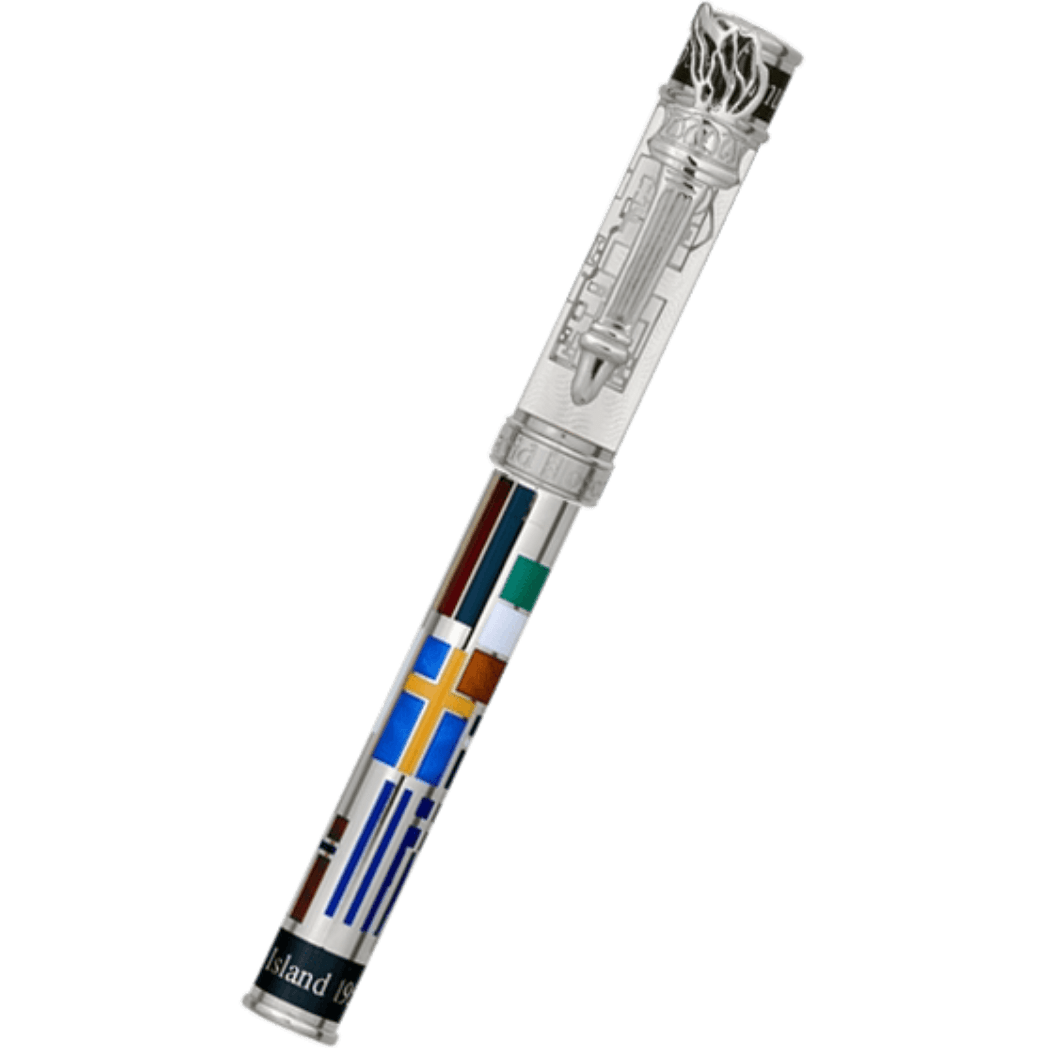 David Oscarson Ellis Island Rollerball Pen - White - Silver Trim - Pen Boutique Ltd