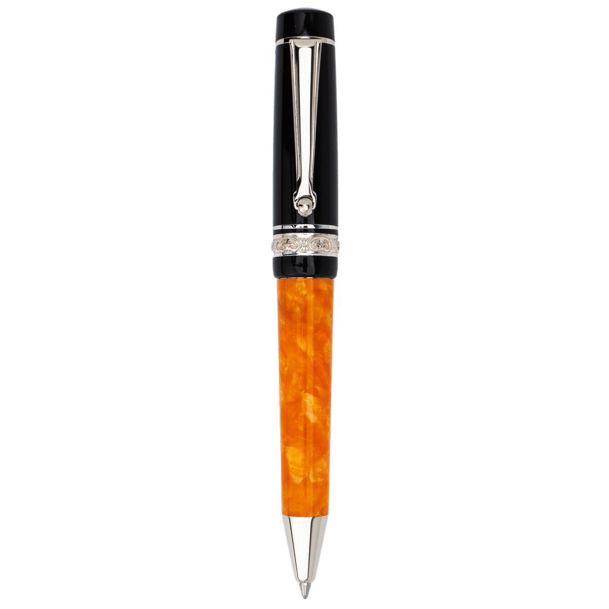 Delta DV Original Mini Ballpoint Pen – Black & Orange with Palladium Trim - Pen Boutique Ltd