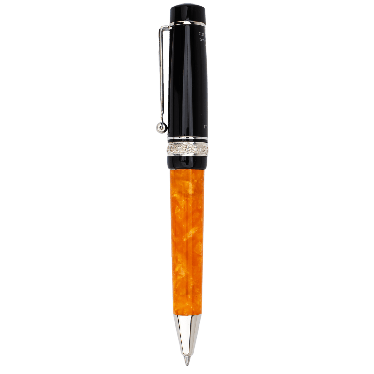 Delta DV Original Mini Ballpoint Pen – Black & Orange with Palladium Trim - Pen Boutique Ltd