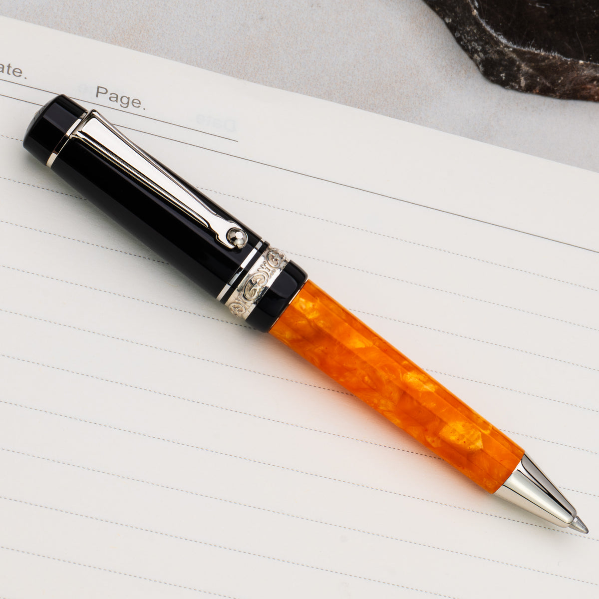 Delta DV Original Mini Ballpoint Pen – Black & Orange with Palladium Trim - Pen Boutique Ltd