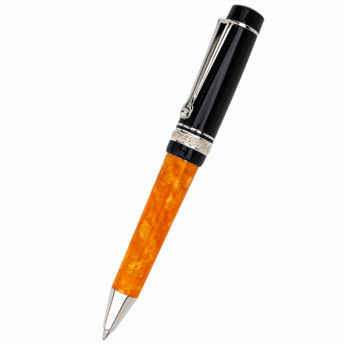Delta DV Original Mini Ballpoint Pen – Black & Orange with Palladium Trim - Pen Boutique Ltd