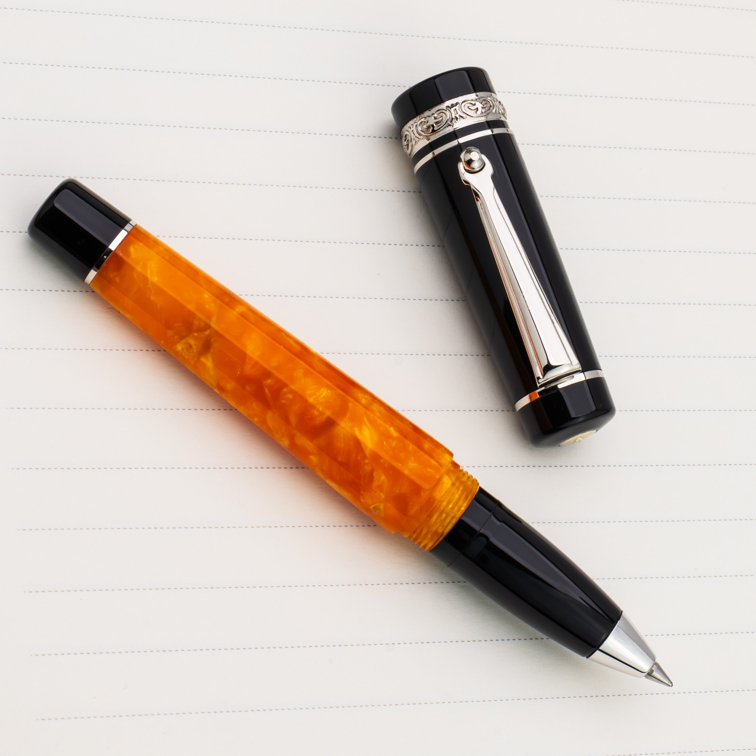 Delta DV Original Mini Rollerball Pen – Black & Orange with Palladium Trim - Pen Boutique Ltd