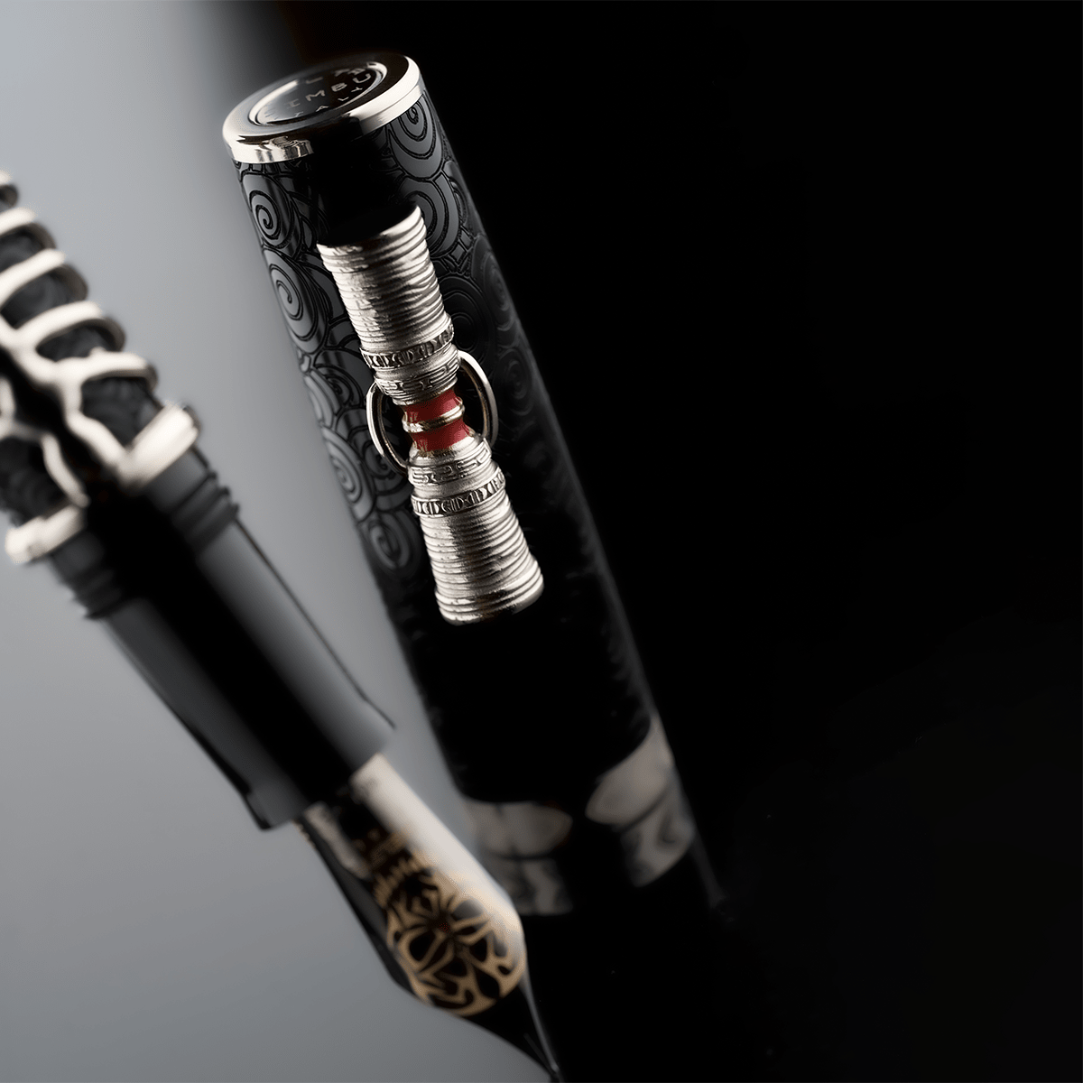 Delta Indigenous People Fountain Pen - Simbu Dancing Skeletons - Black - Silver Cage (Limited Edition) - Pen Boutique Ltd