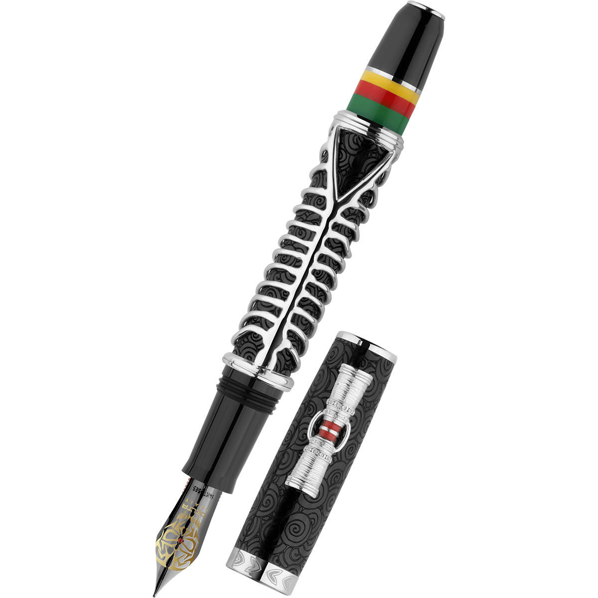 Delta Indigenous People Fountain Pen - Simbu Dancing Skeletons - Black - Silver Cage (Limited Edition) - Pen Boutique Ltd