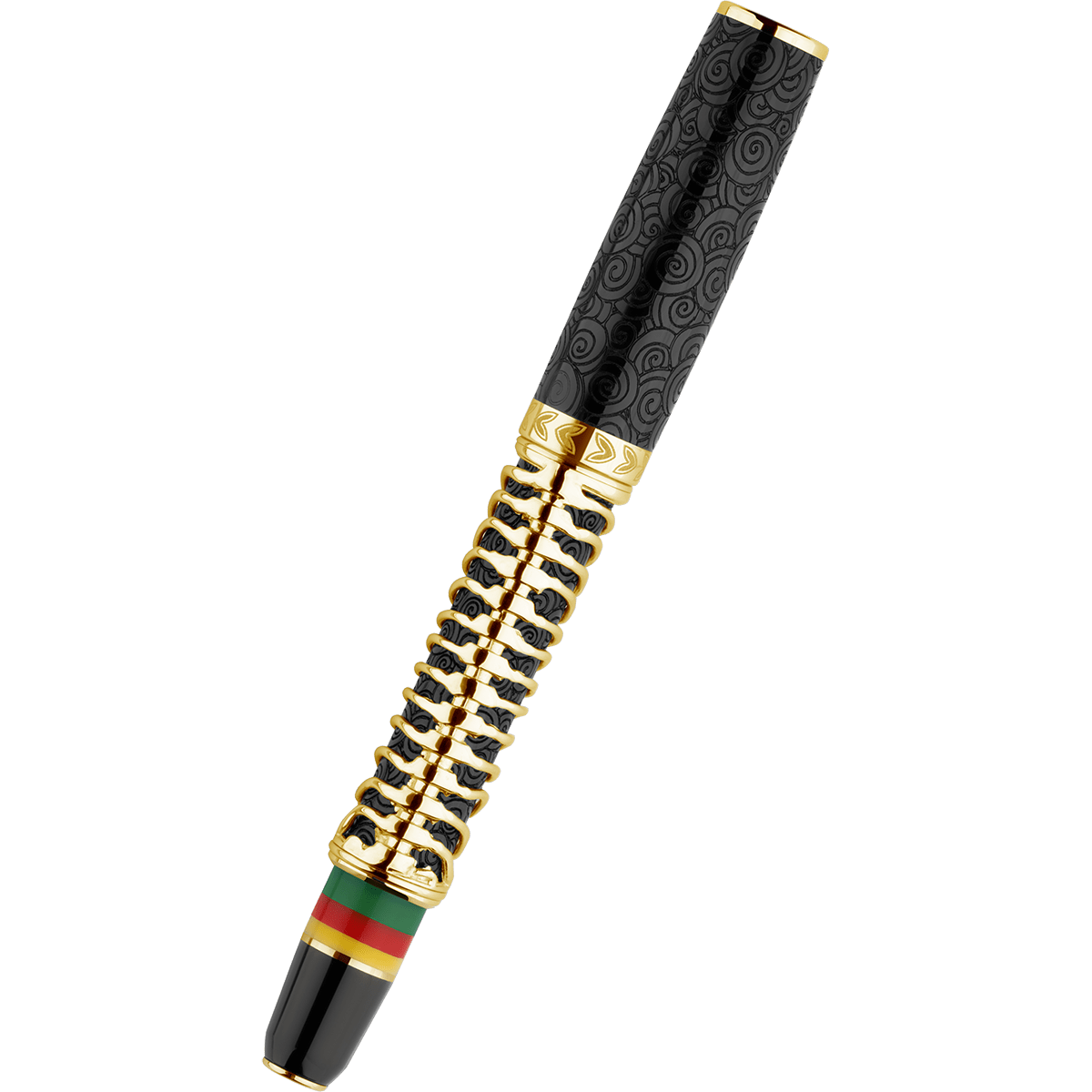 Delta Indigenous People Fountain Pen - Simbu Dancing Skeletons - Black Resin - Gold - Plated Sterling Silver Cage (Limited Edition) - Pen Boutique Ltd