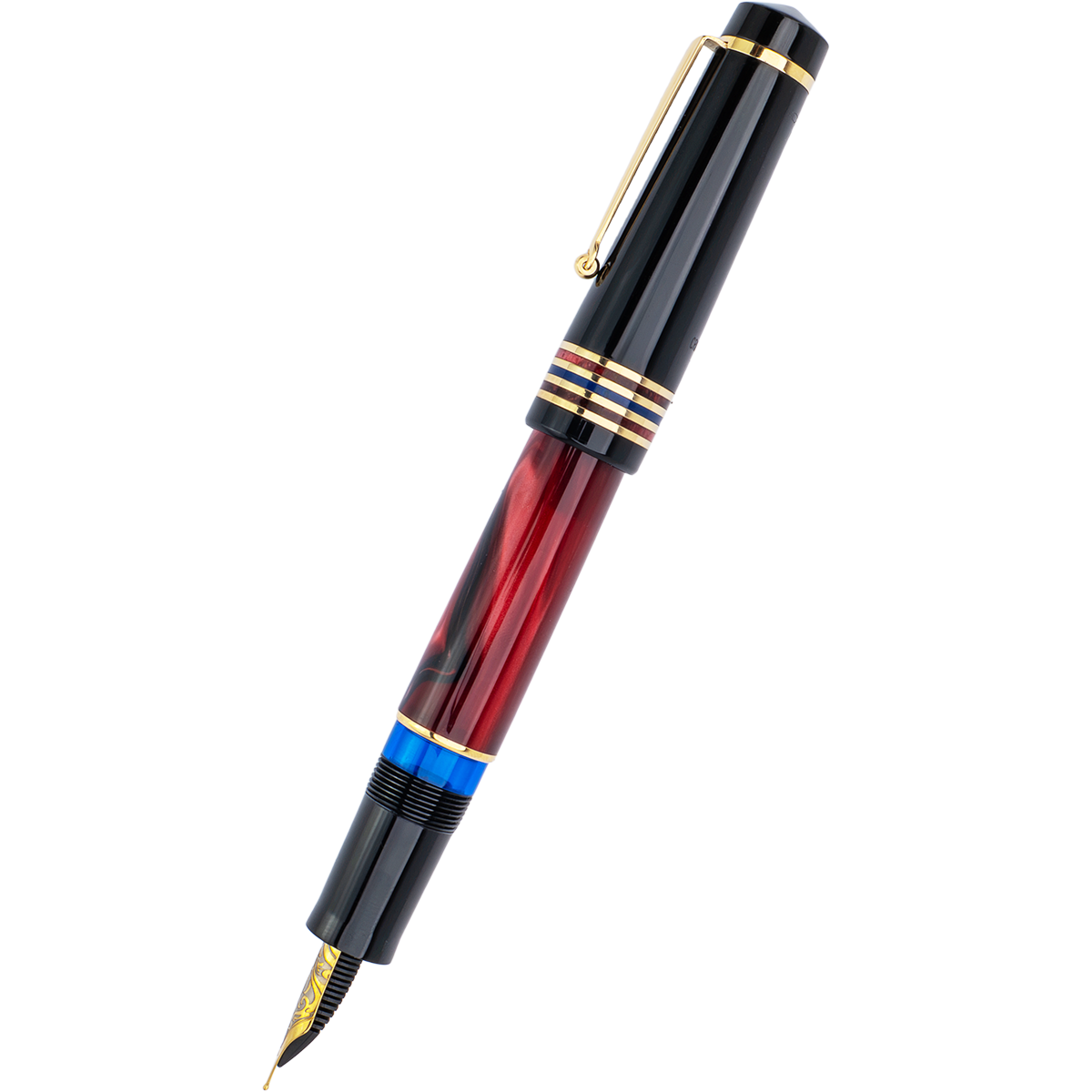 Delta Limited Edition Fountain Pen - Four Rings Crimson Night - Yellow Gold Trim - Steel Nib