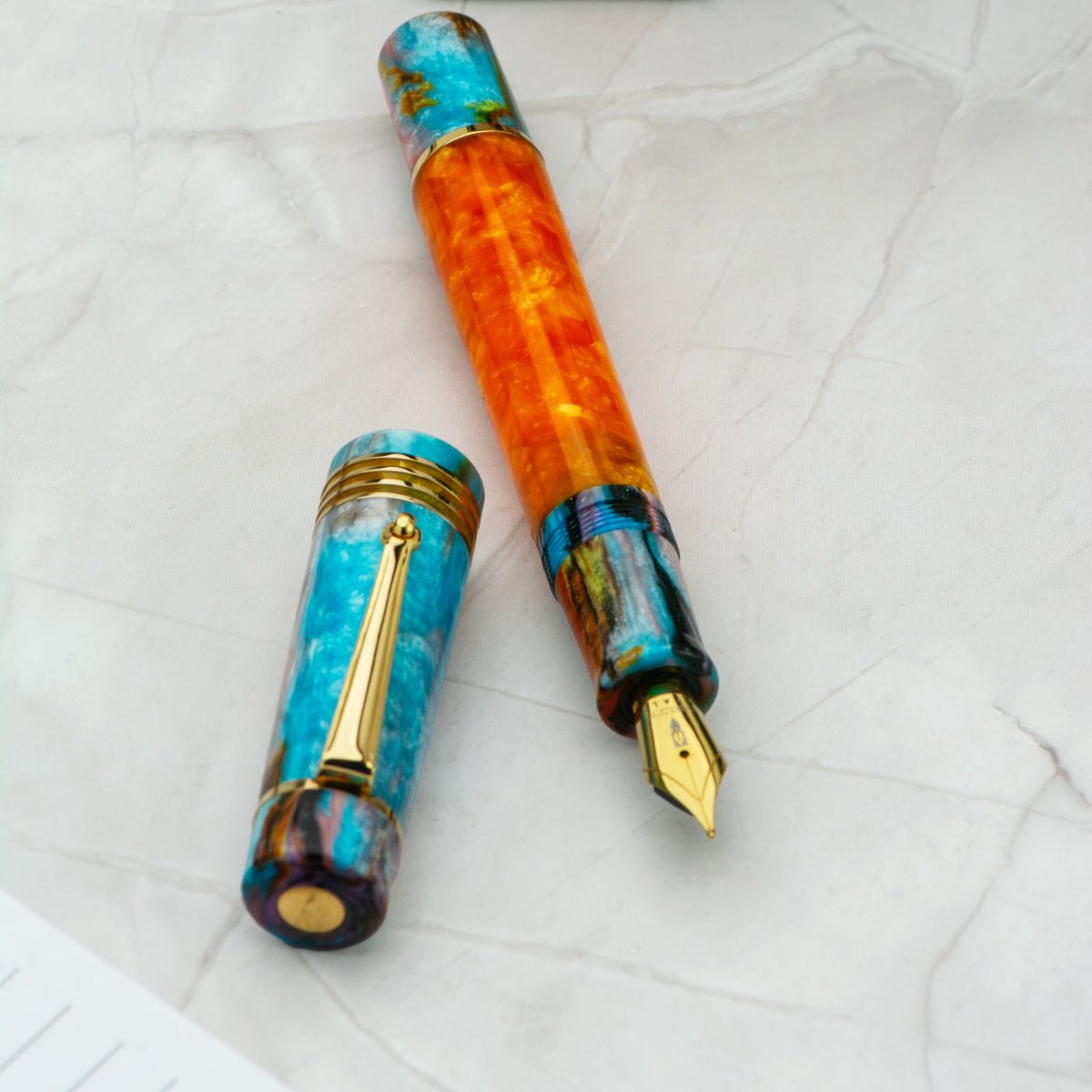 Delta Limited Edition Fountain Pen - DV Original - Orange Primary Manipulation 4.5 - Palladium Trim (Mid - Size) - Pen Boutique Ltd