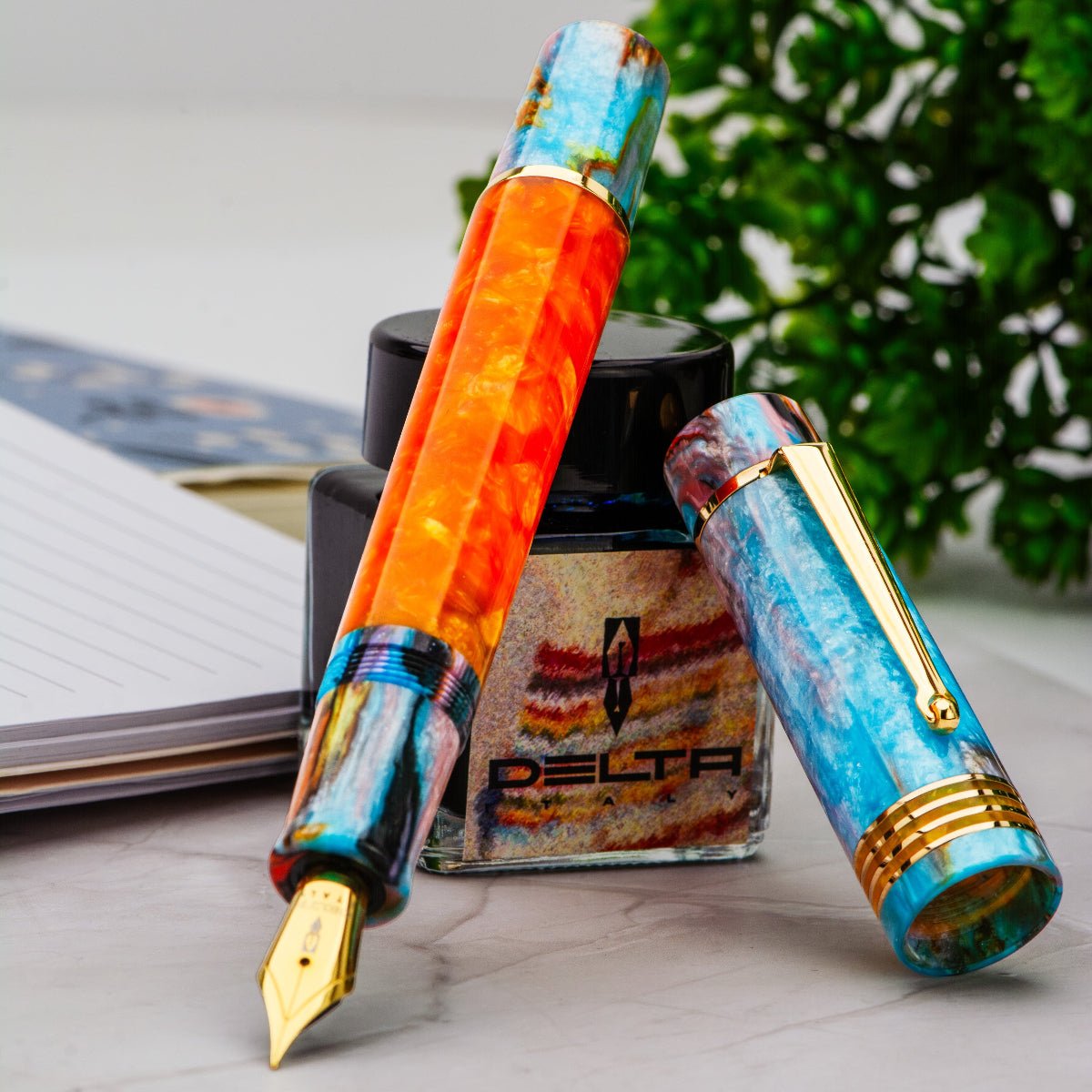 Delta Limited Edition Fountain Pen - DV Original - Orange Primary Manipulation 4.5 - Palladium Trim (Mid - Size) - Pen Boutique Ltd