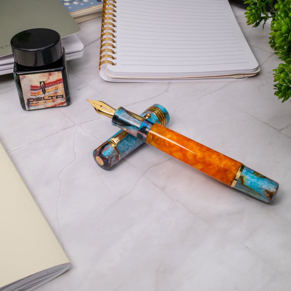 Delta Limited Edition Fountain Pen - DV Original - Orange Primary Manipulation 4.5 - Palladium Trim (Mid - Size) - Pen Boutique Ltd